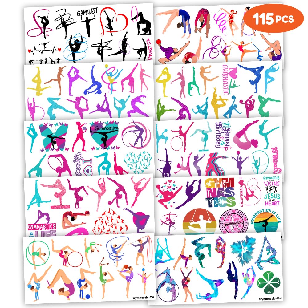 frawharmone Gymnastics Temporary Tattoos – 10 Sheets for Kids’ Party Favors