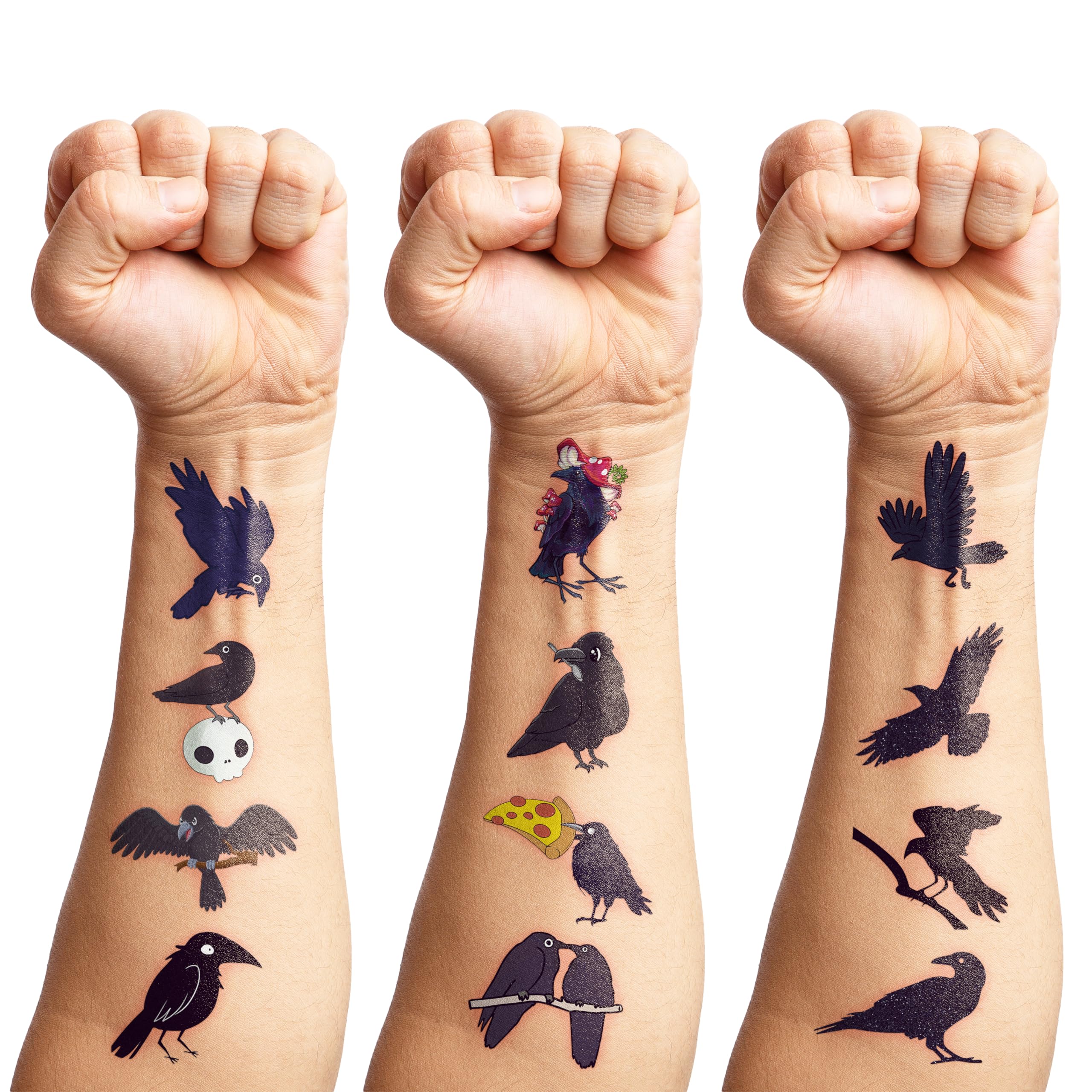 Frawharmone 100PCS Crow Bird Temporary Tattoos – Halloween Raven Gothic Stickers for Kids