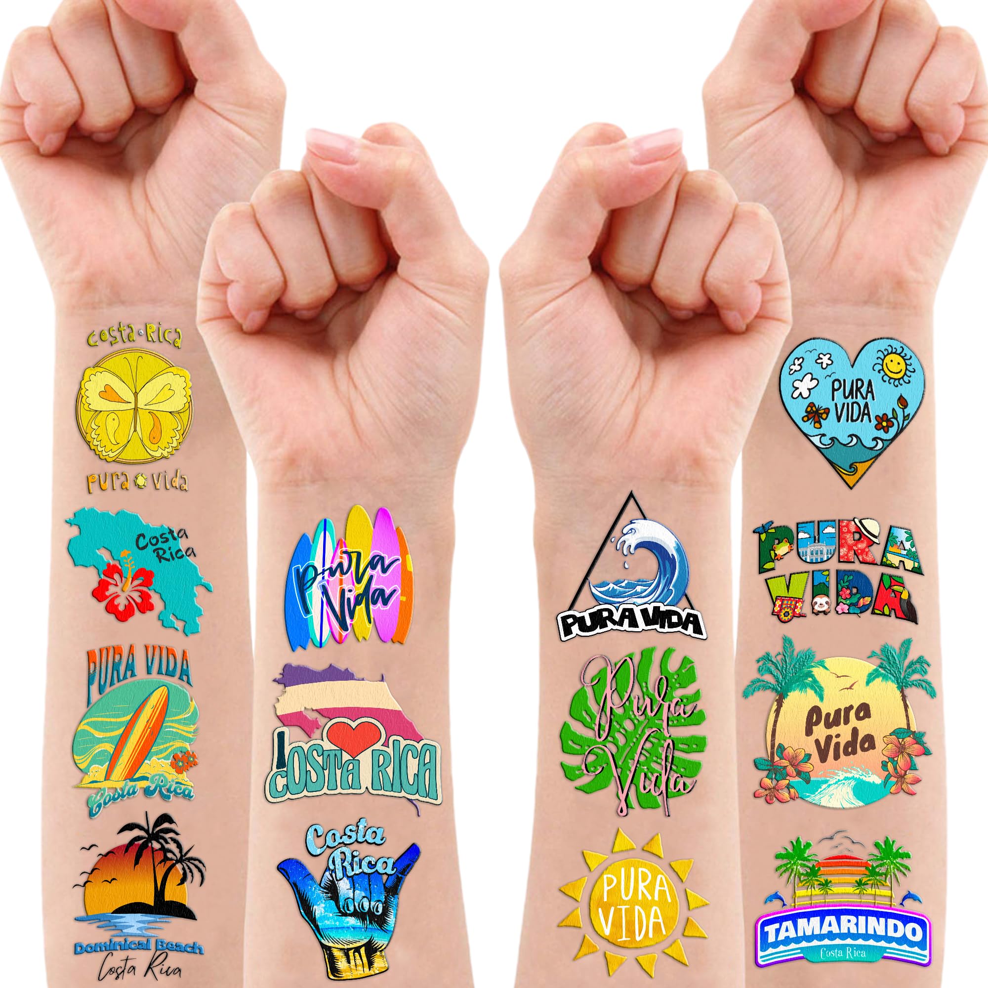 frawharmone Costa Rica Pura Vida 100PCS Temporary Tattoos – Kids Beach Party Stickers
