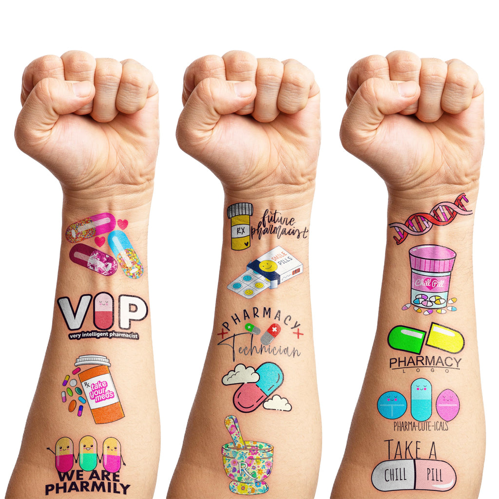 Frawharmone 96PCS Funny Future Pharmacy Temporary Tattoos – Party Decor & Gifts