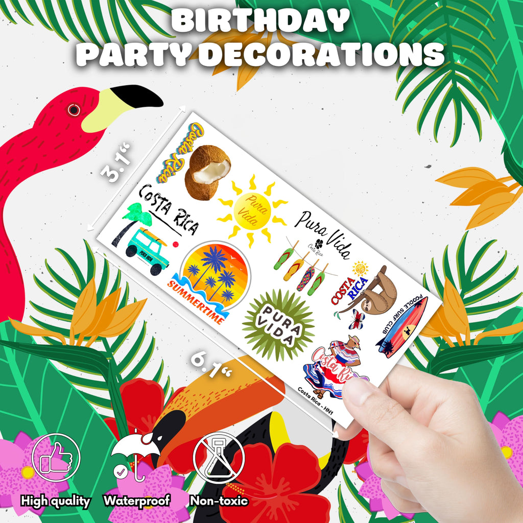 frawharmone Costa Rica Pura Vida 100PCS Temporary Tattoos – Kids Beach Party Stickers