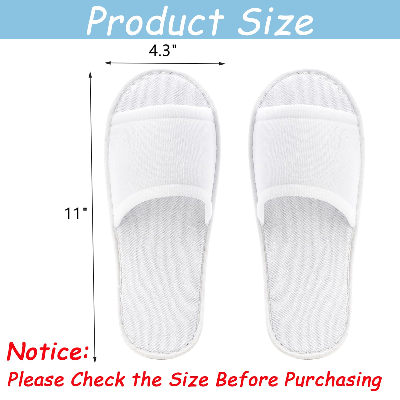 Frcctre 20 Pairs Disposable Slippers – Open Toe Fleece, Unisex, Non-Slip, Bulk White