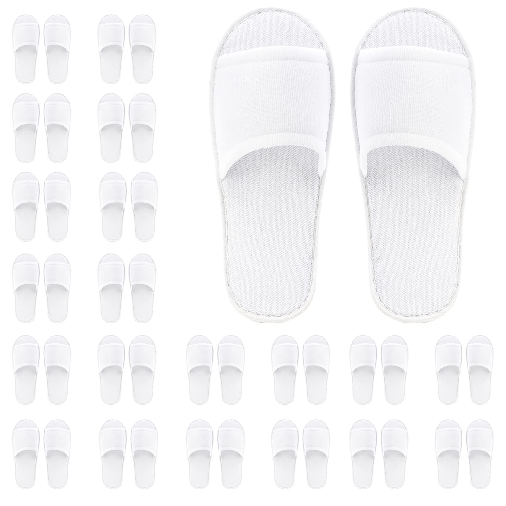 Frcctre 20 Pairs Disposable Slippers – Open Toe Fleece, Unisex, Non-Slip, Bulk White