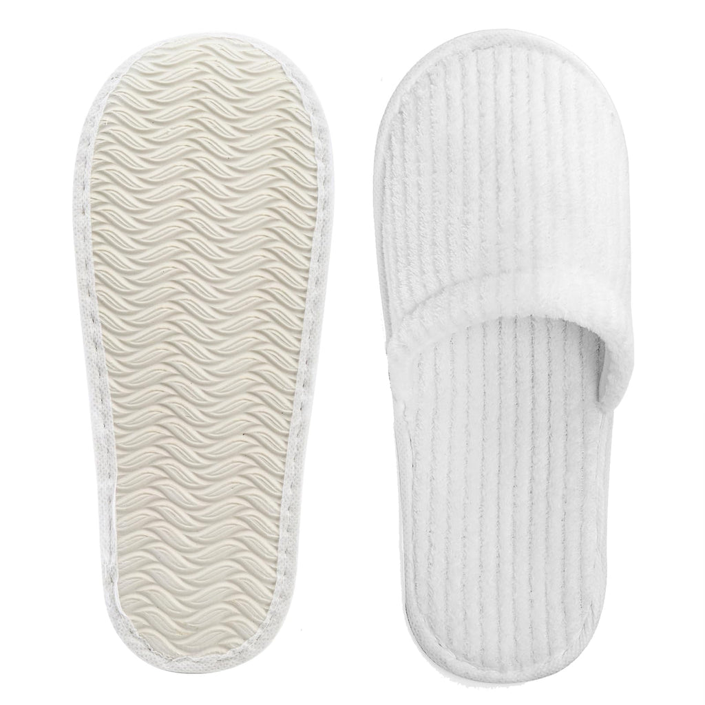 Frcctre 20 Pairs White Disposable Slippers – Closed Toe Coral Fleece Spa Slippers for Travel, Hotels & Home