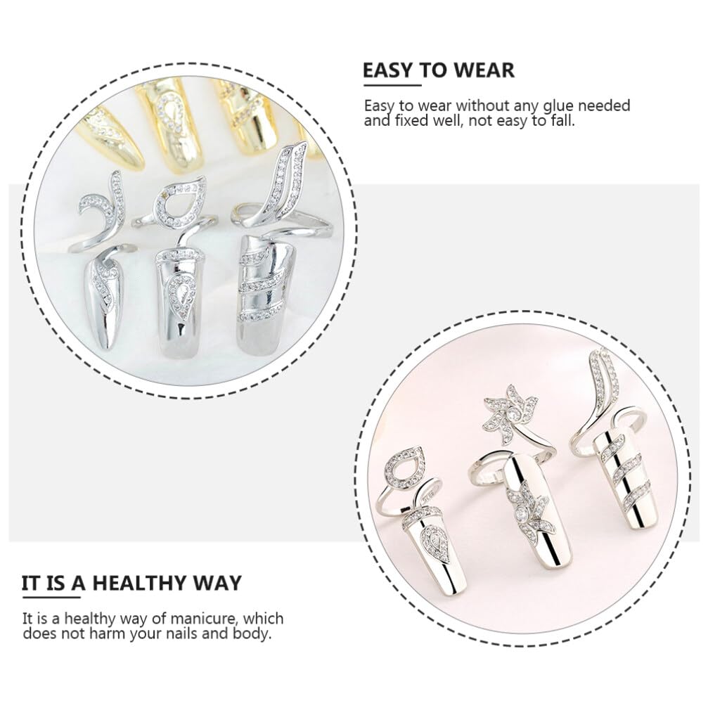 FRCOLOR 8 Pack Silver Nail Rings with Rhinestones – Opening Fingertip Jewelry for Women