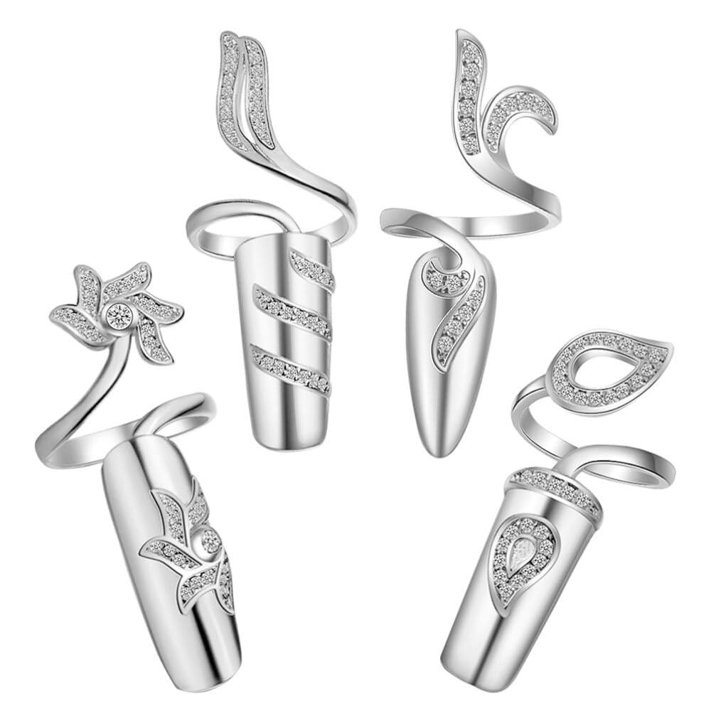 FRCOLOR 8 Pack Silver Nail Rings with Rhinestones – Opening Fingertip Jewelry for Women