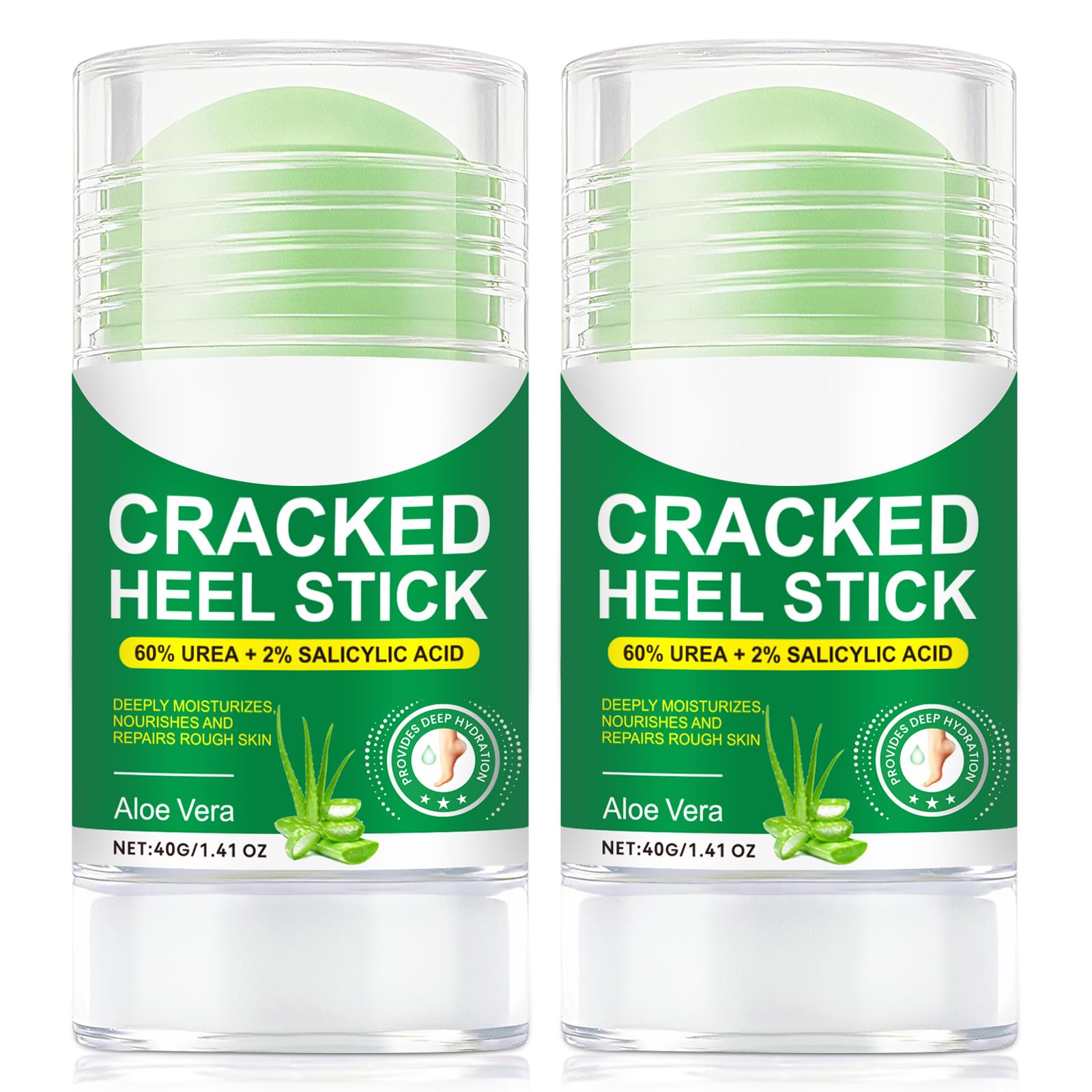 FRDUGA 60% Urea Cream with 2% Salicylic Acid & Aloe Vera – Cracked Heel Stick, Deep Moisturizing Duo, 1.41 oz x 2