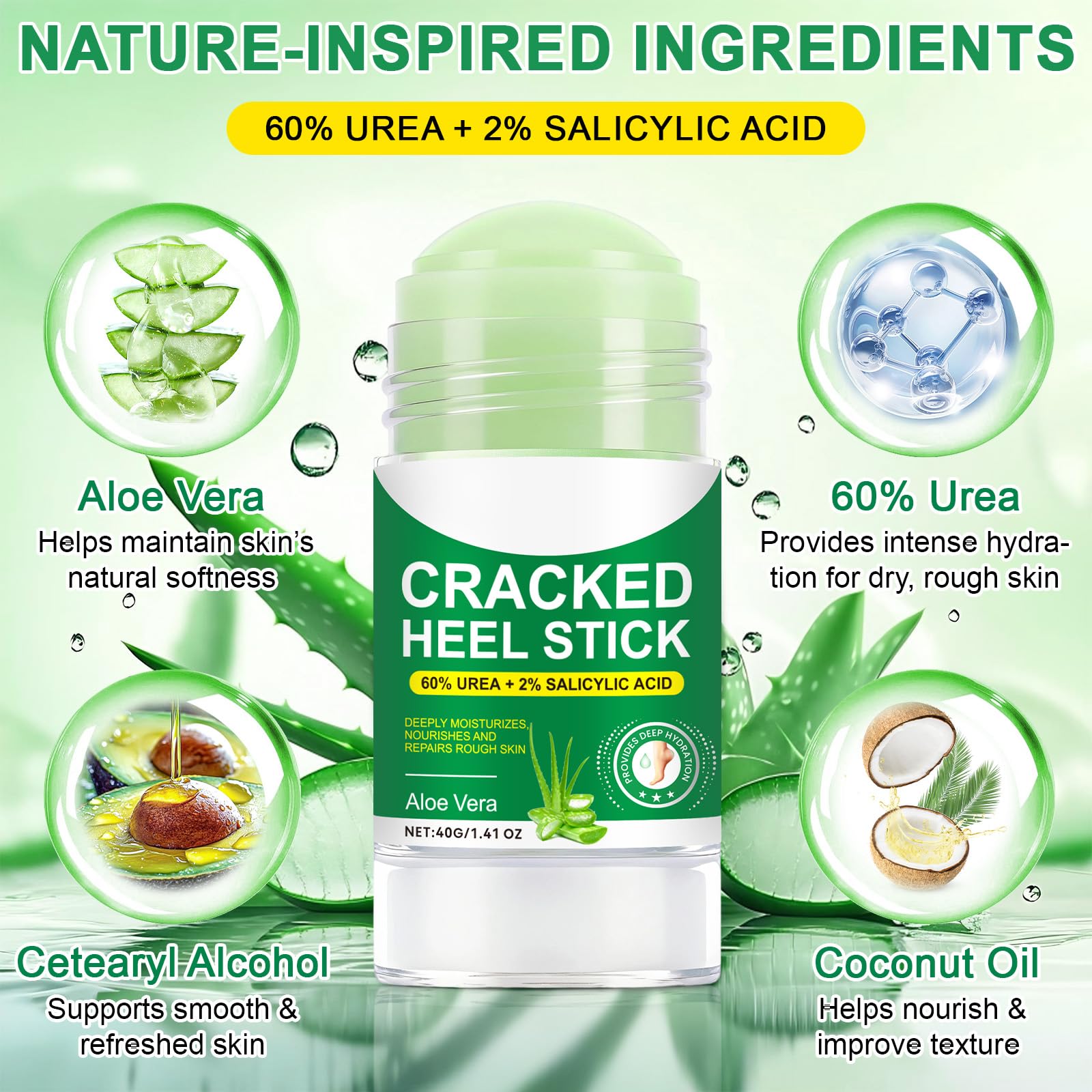 FRDUGA 60% Urea Cream with 2% Salicylic Acid & Aloe Vera – Cracked Heel Stick, Deep Moisturizing Duo, 1.41 oz x 2