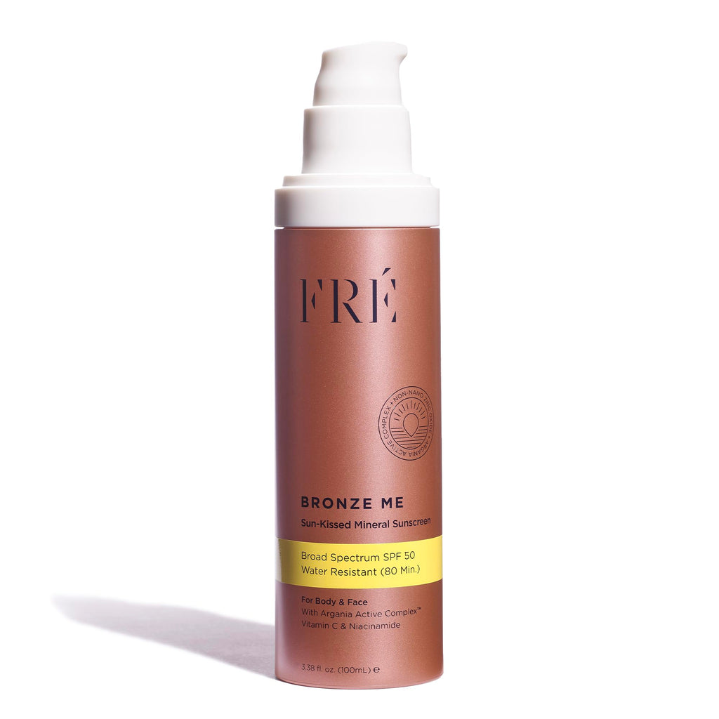FRÉ Bronze Me SPF 50 – Tinted Mineral Sunscreen for Face & Body, Instant Shimmer