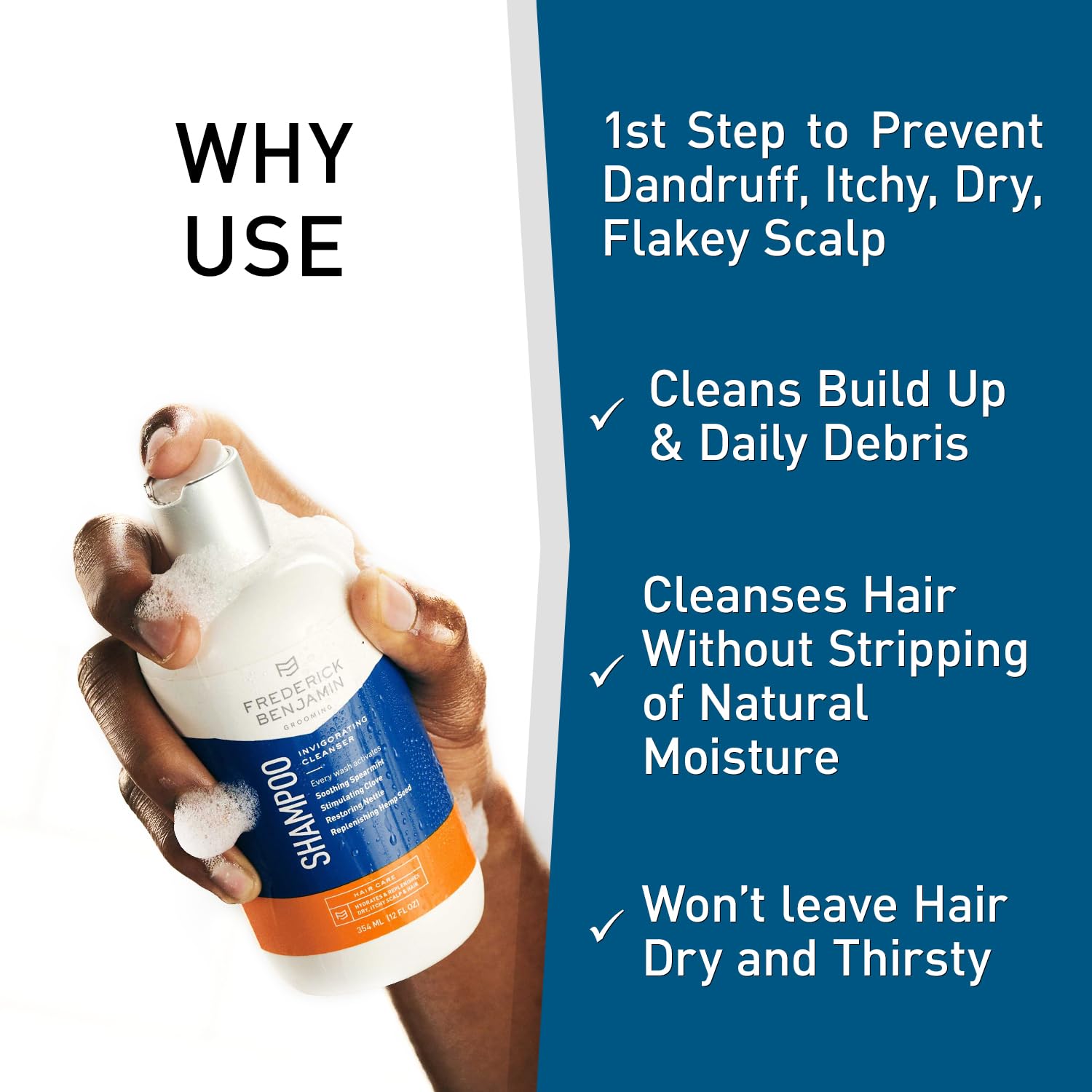 Frederick Benjamin Shampoo with Natural Oils – Cleanses & Hydrates Dry Scalp & Hair (12oz)