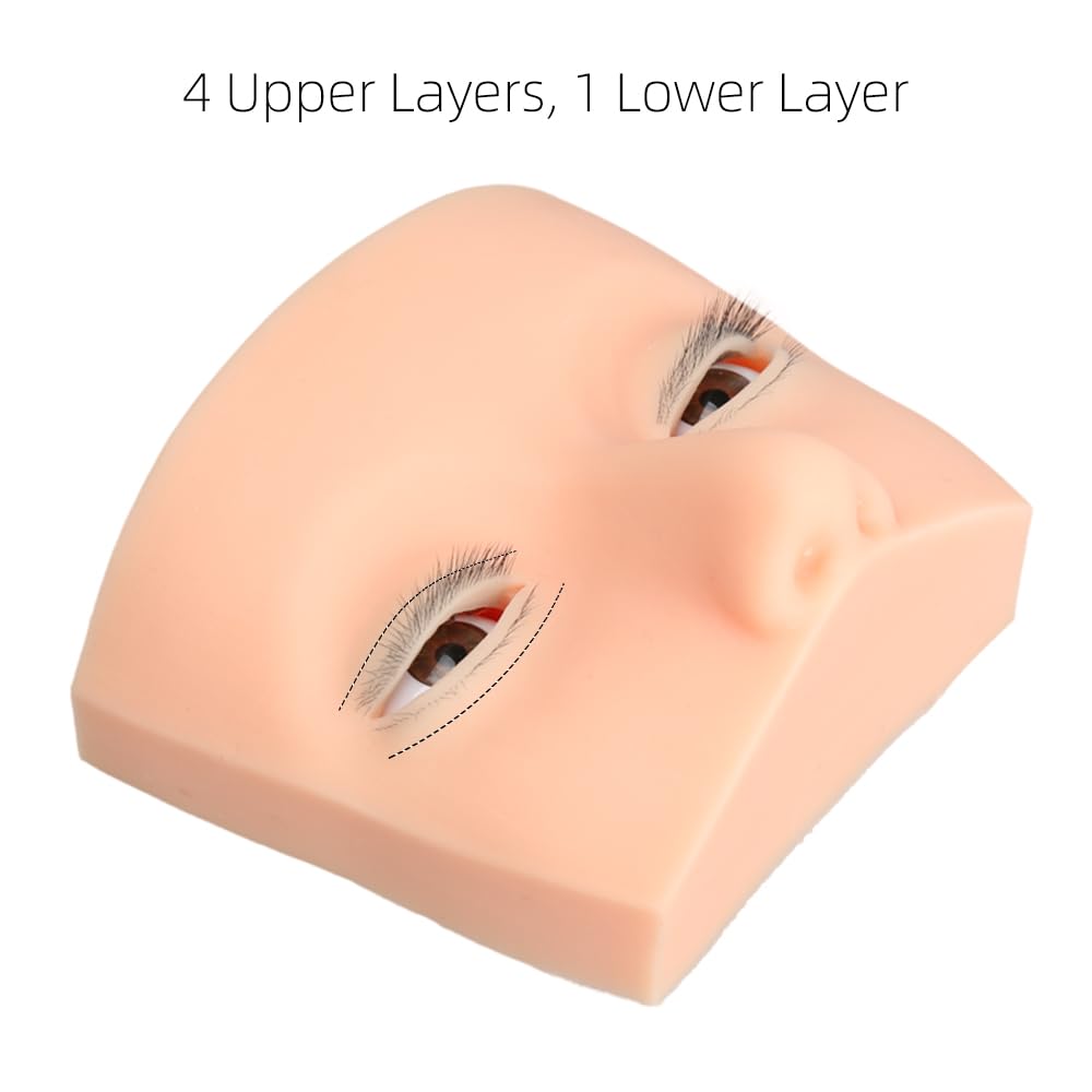Free & Fun Lash Mannequin Head with Liftable Eyelids – 3D Silicone Lash Training Head (4 Upper + 1 Lower)
