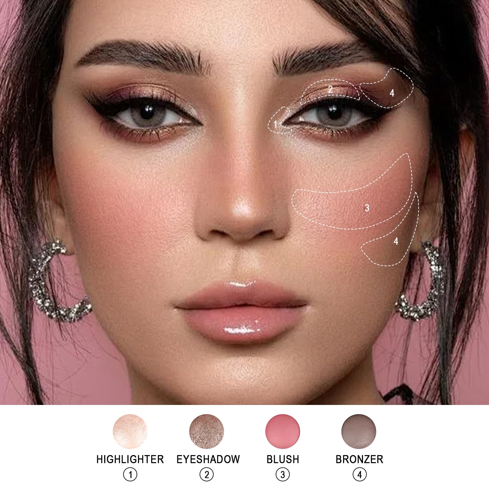 FREEORR All-in-One Baked Makeup Palette – Bronzer, Highlighter, Blush & Eyeshadow | Travel-Compact