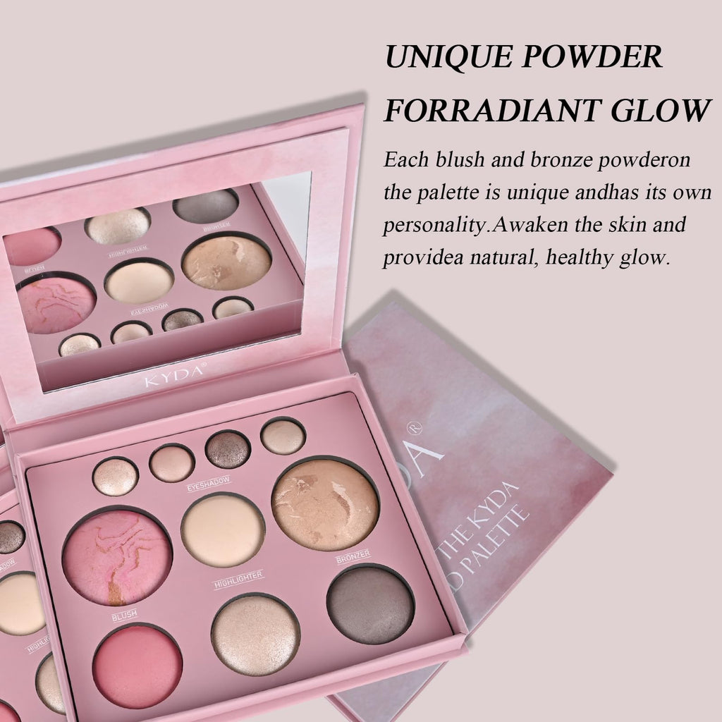 FREEORR All-in-One Baked Makeup Palette – Bronzer, Highlighter, Blush & Eyeshadow | Travel-Compact