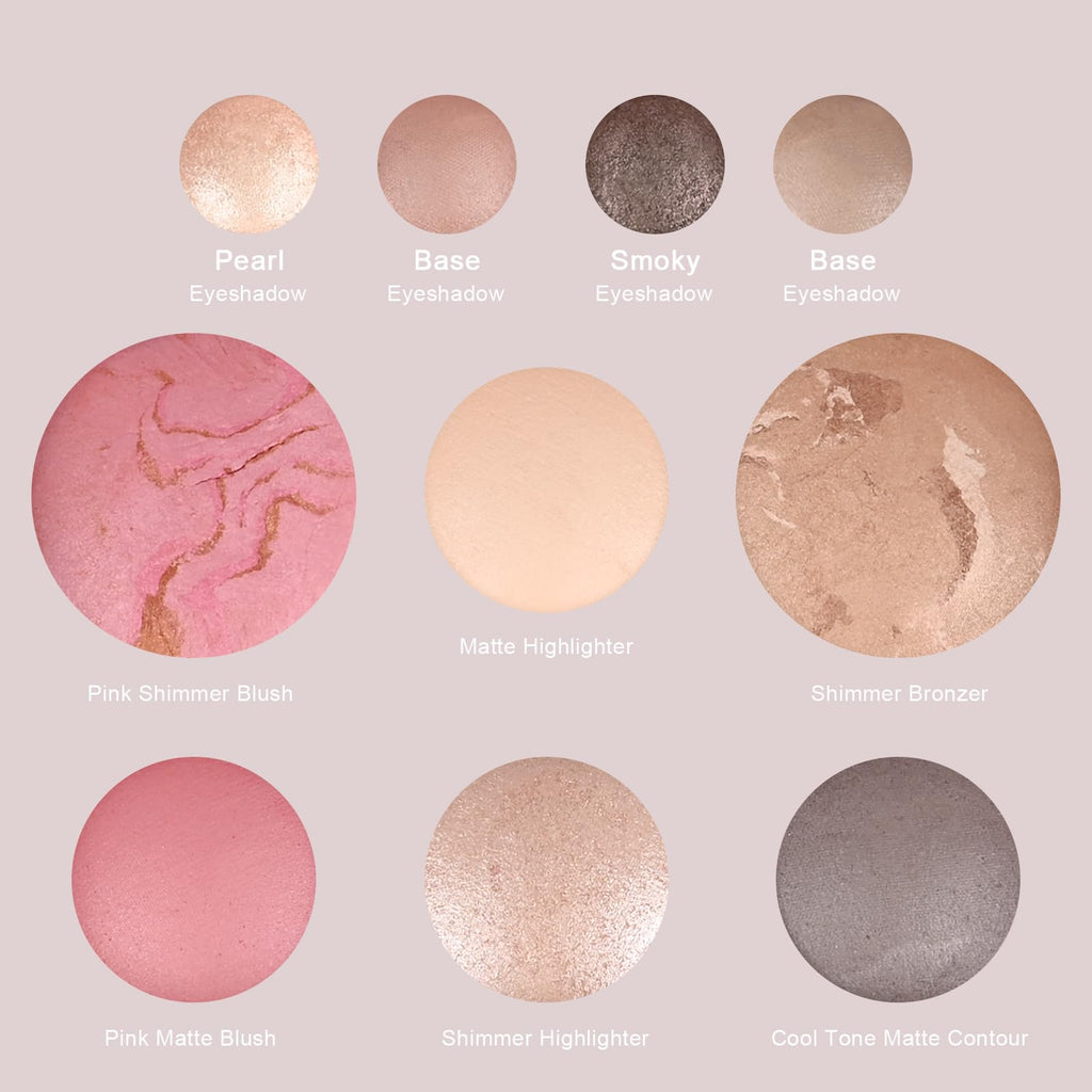 FREEORR All-in-One Baked Makeup Palette – Bronzer, Highlighter, Blush & Eyeshadow | Travel-Compact
