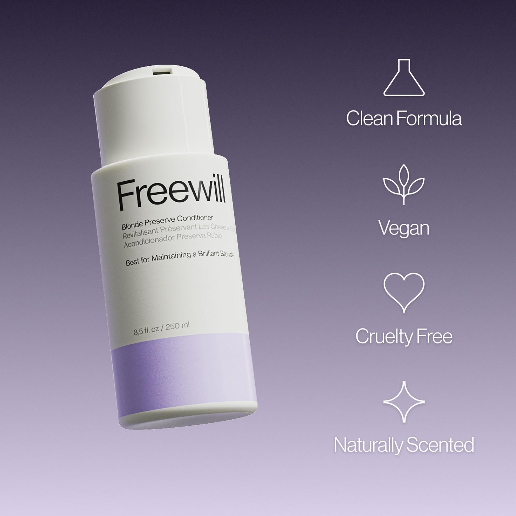 Freewill Blonde Preserve Purple Conditioner – Sulfate-Free Toner for Blonde Hair, 8.5 oz