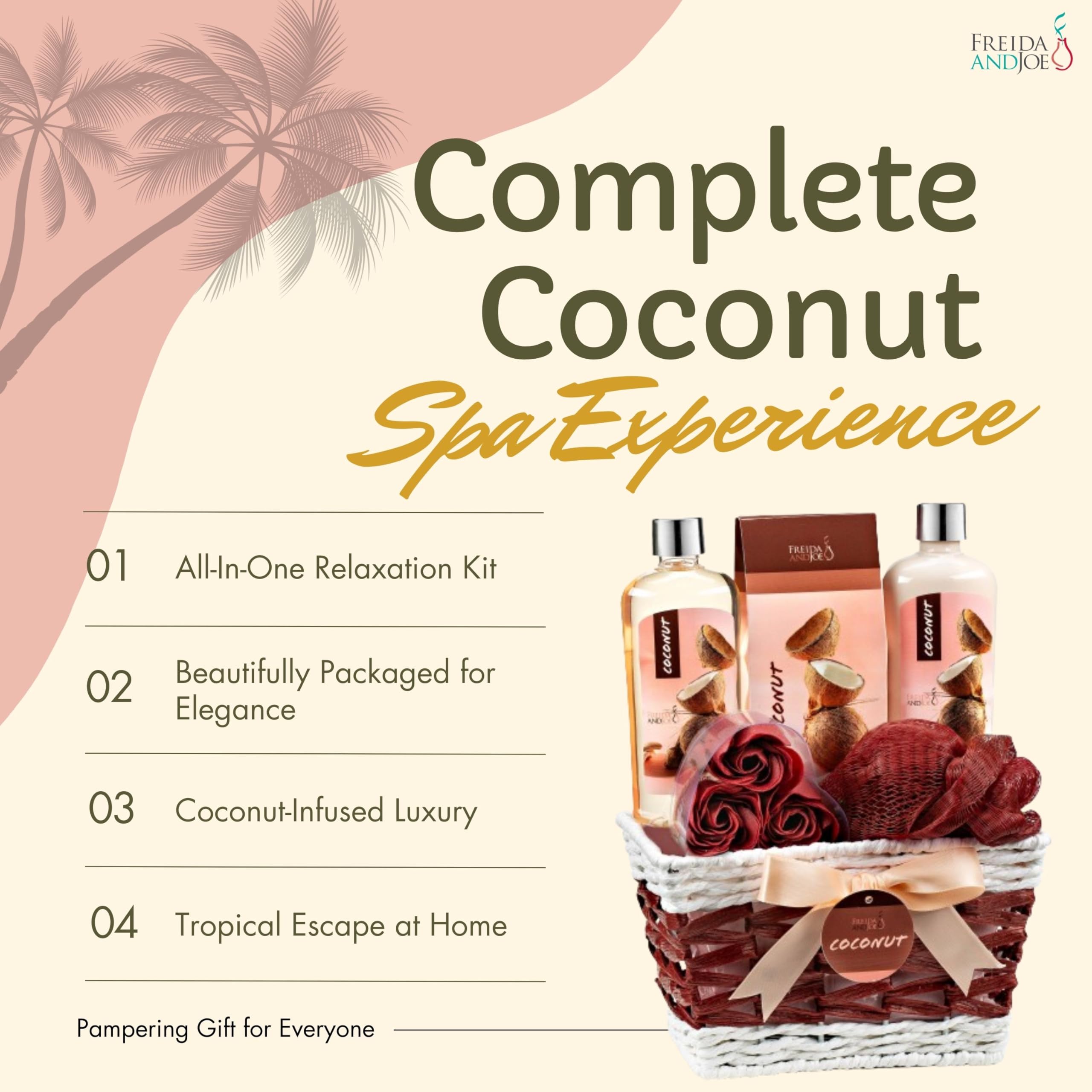 Freida and Joe Coconut Spa Gift Basket – 6-Piece Bath & Body Set