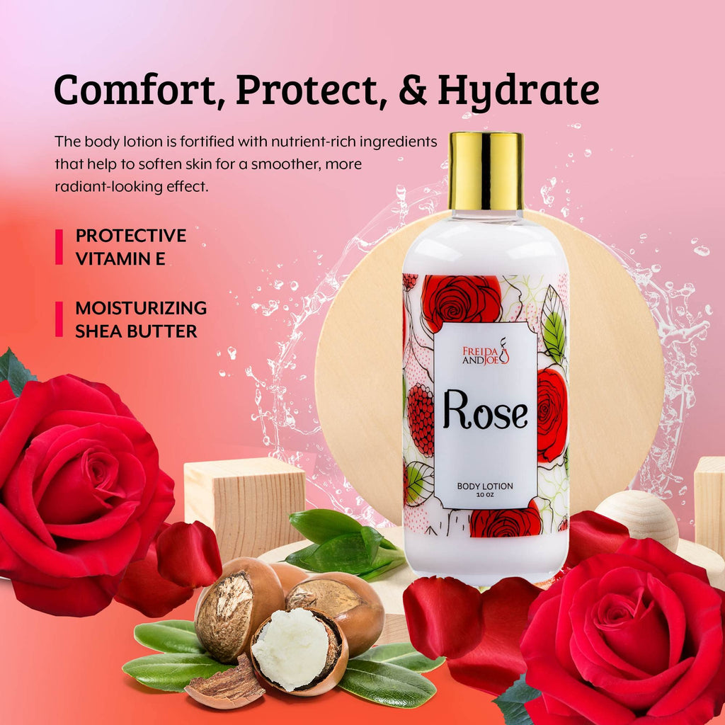 Freida and Joe Rose Scented Body Lotion – Luxury 10oz Deep Moisturizing Firming Lotion