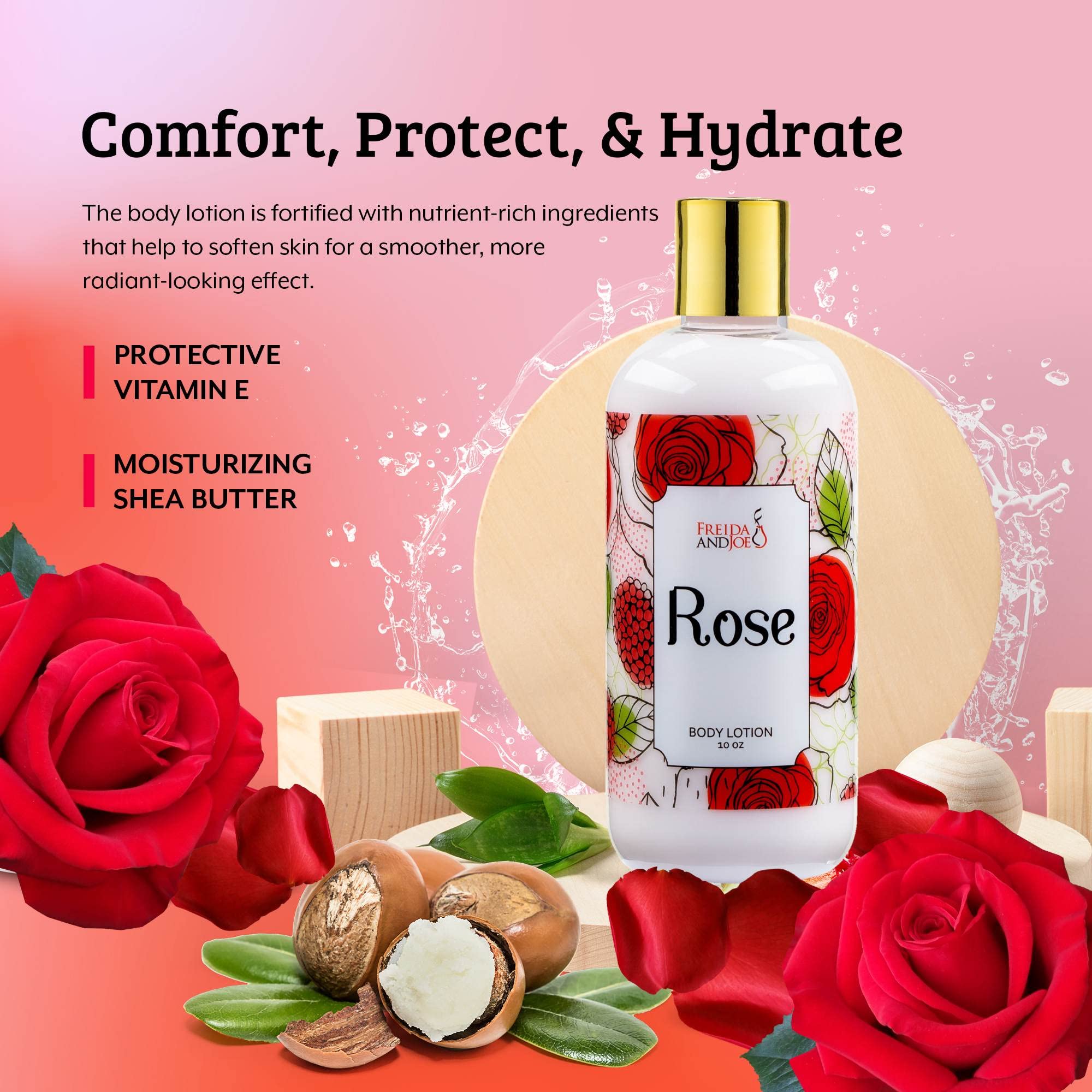 Freida and Joe Rose Scented Body Lotion – Luxury 10oz Deep Moisturizing Firming Lotion