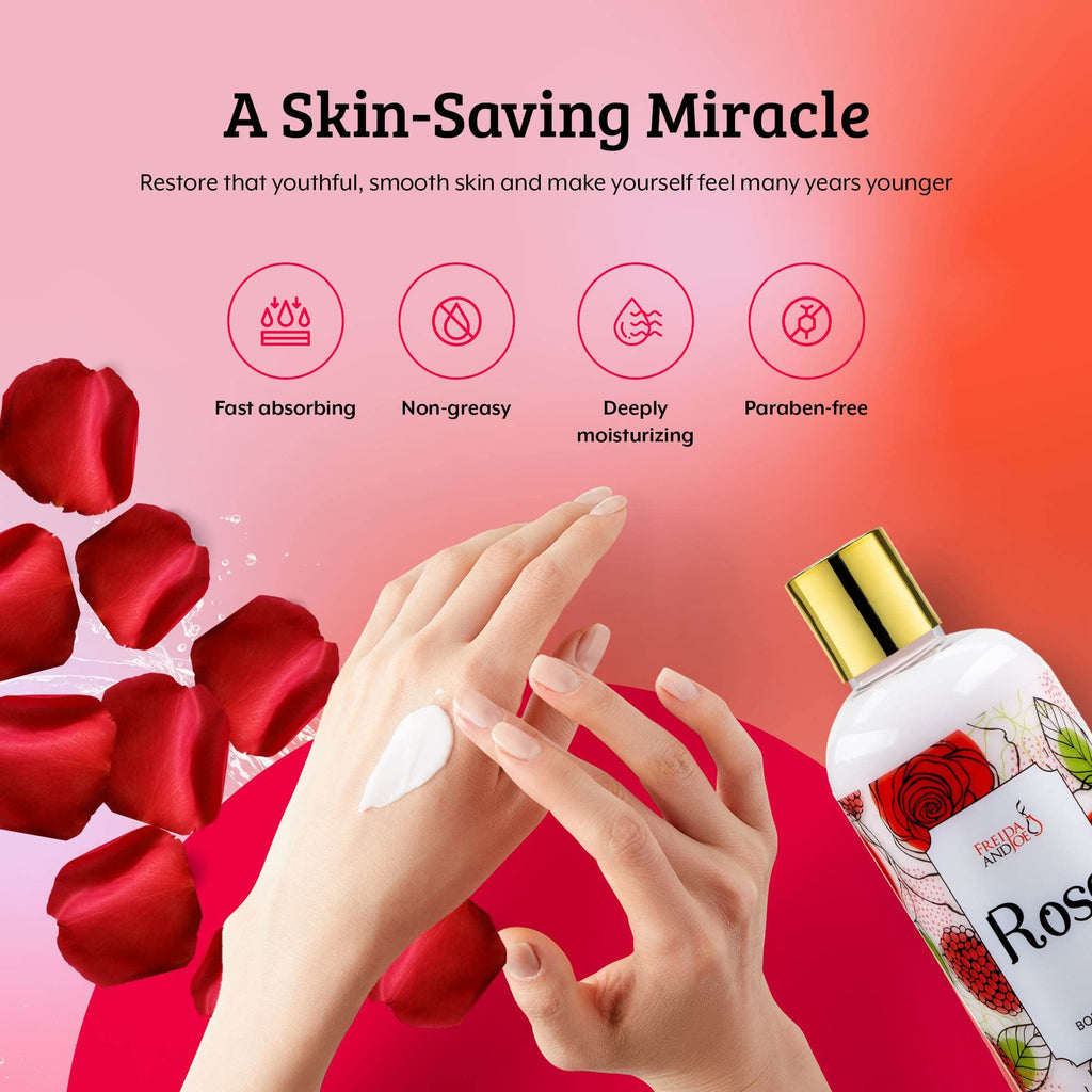 Freida and Joe Rose Scented Body Lotion – Luxury 10oz Deep Moisturizing Firming Lotion