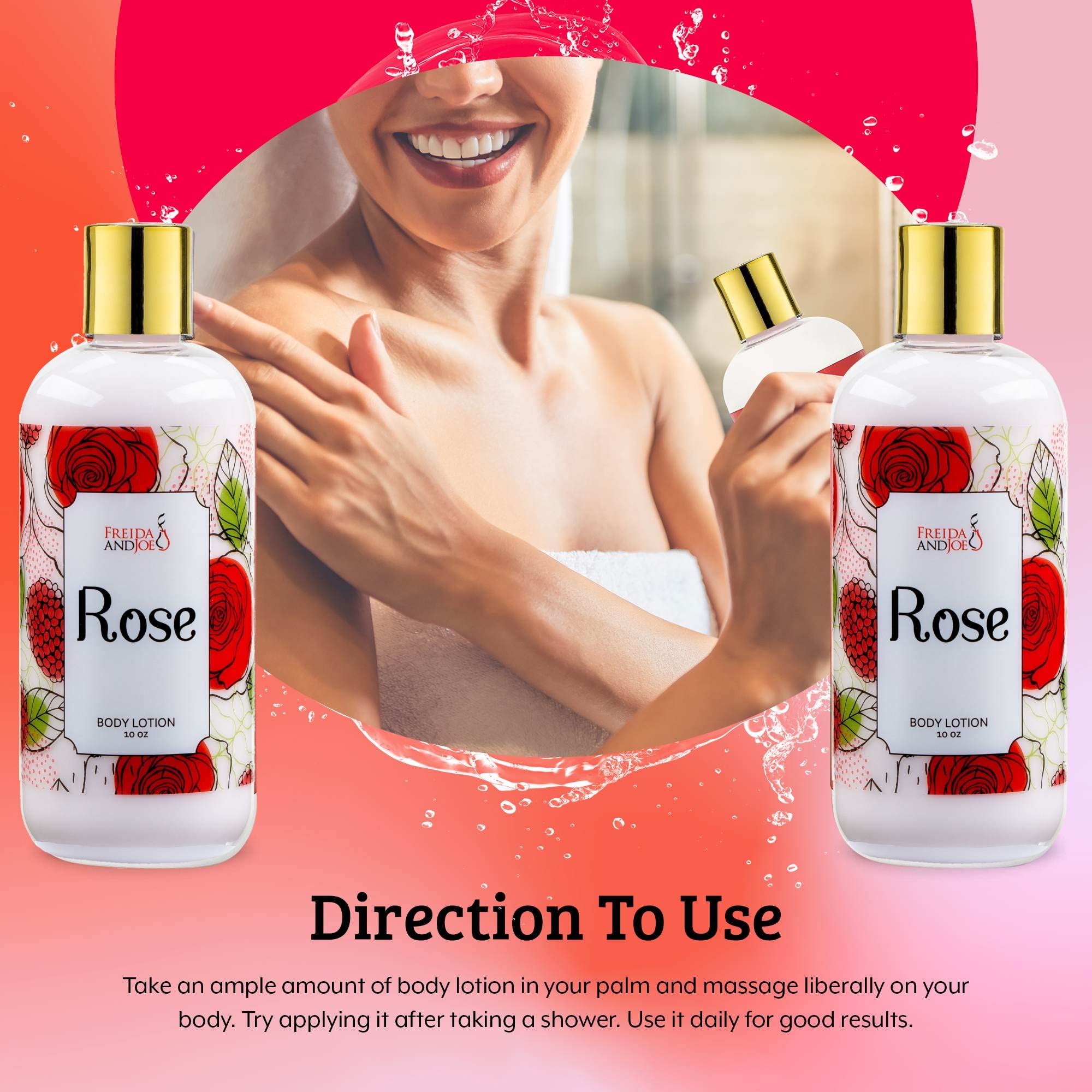 Freida and Joe Rose Scented Body Lotion – Luxury 10oz Deep Moisturizing Firming Lotion