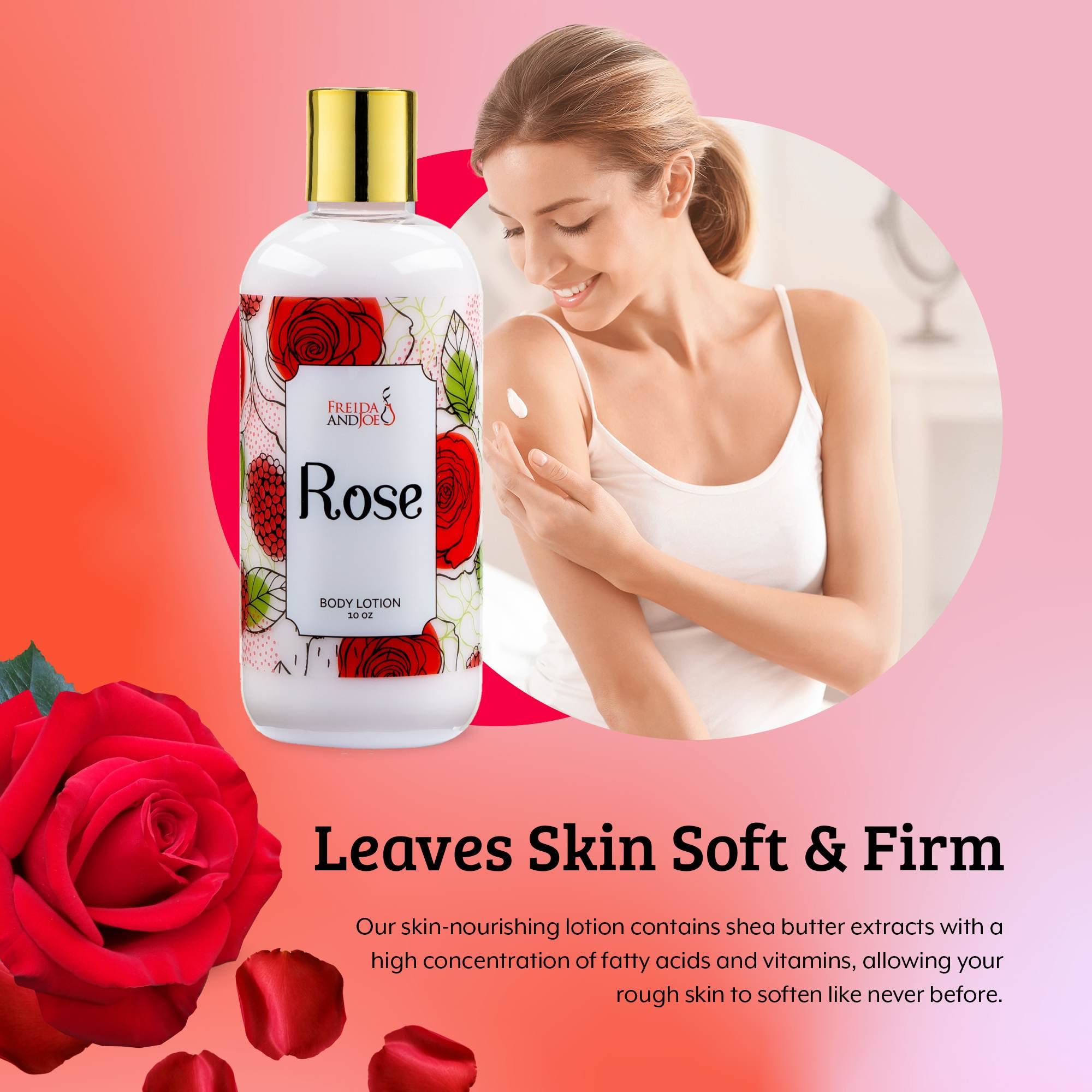 Freida and Joe Rose Scented Body Lotion – Luxury 10oz Deep Moisturizing Firming Lotion