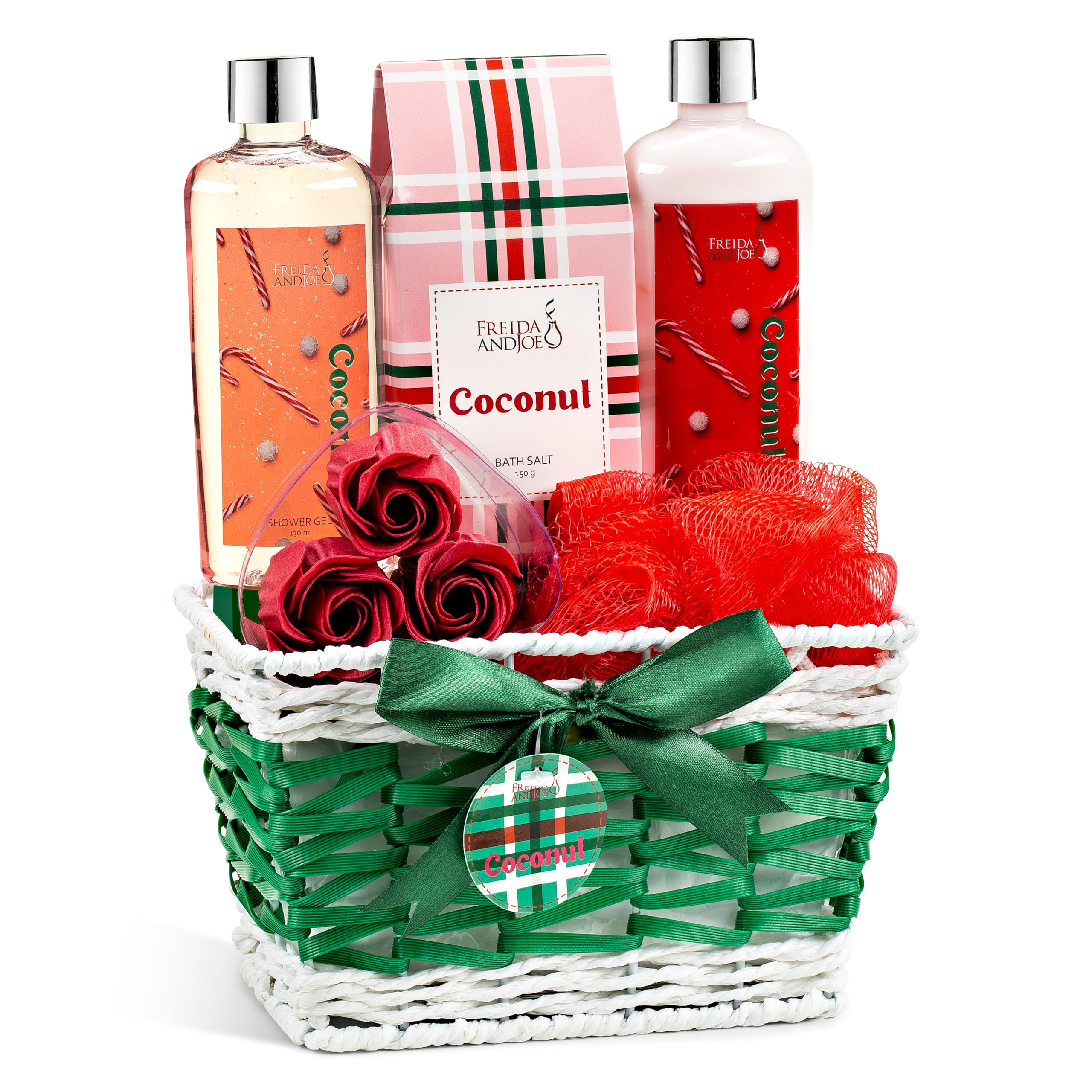 Freida and Joe Coconut Spa Gift Basket – Bath & Body Set with Shower Gel, Lotion, and Bath Salts