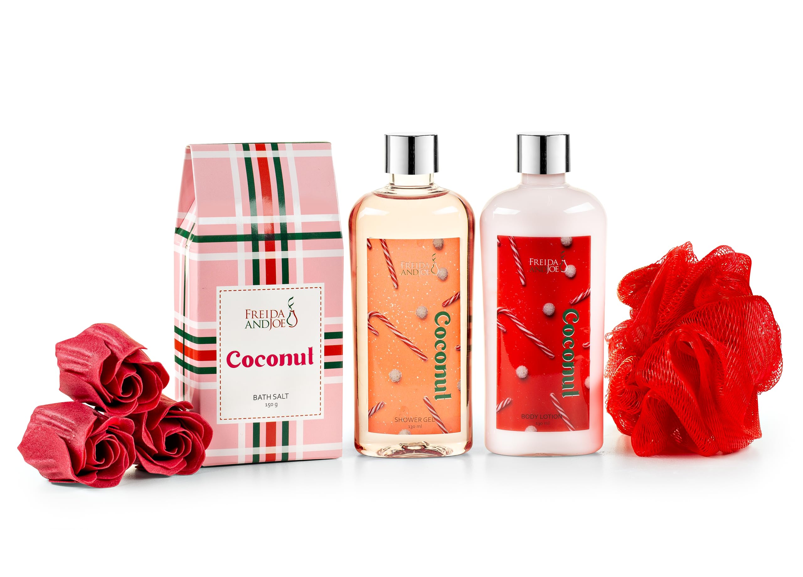 Freida and Joe Coconut Spa Gift Basket – Bath & Body Set with Shower Gel, Lotion, and Bath Salts