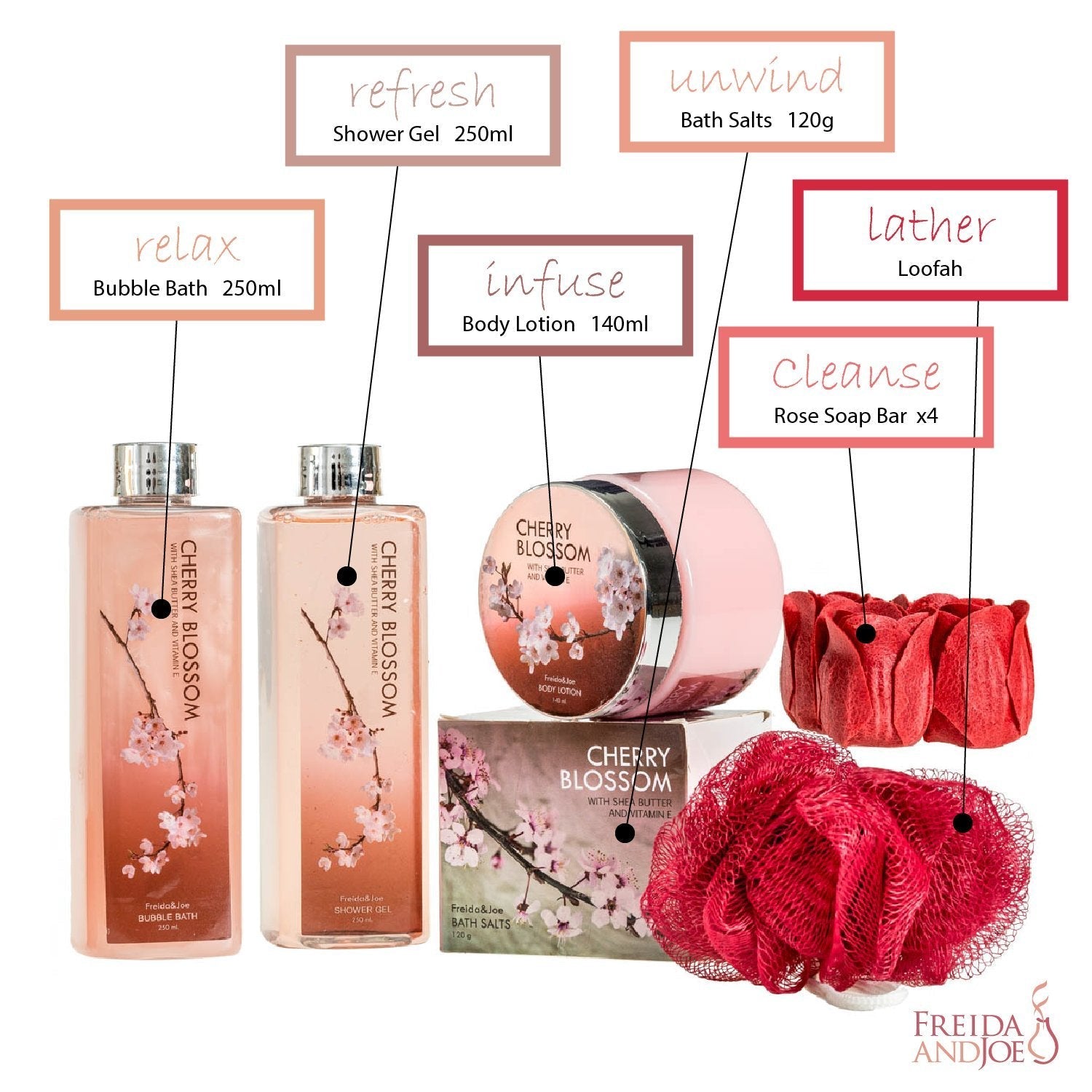 Deluxe Cherry Blossom Spa Basket by Freida and Joe – Home Spa Set