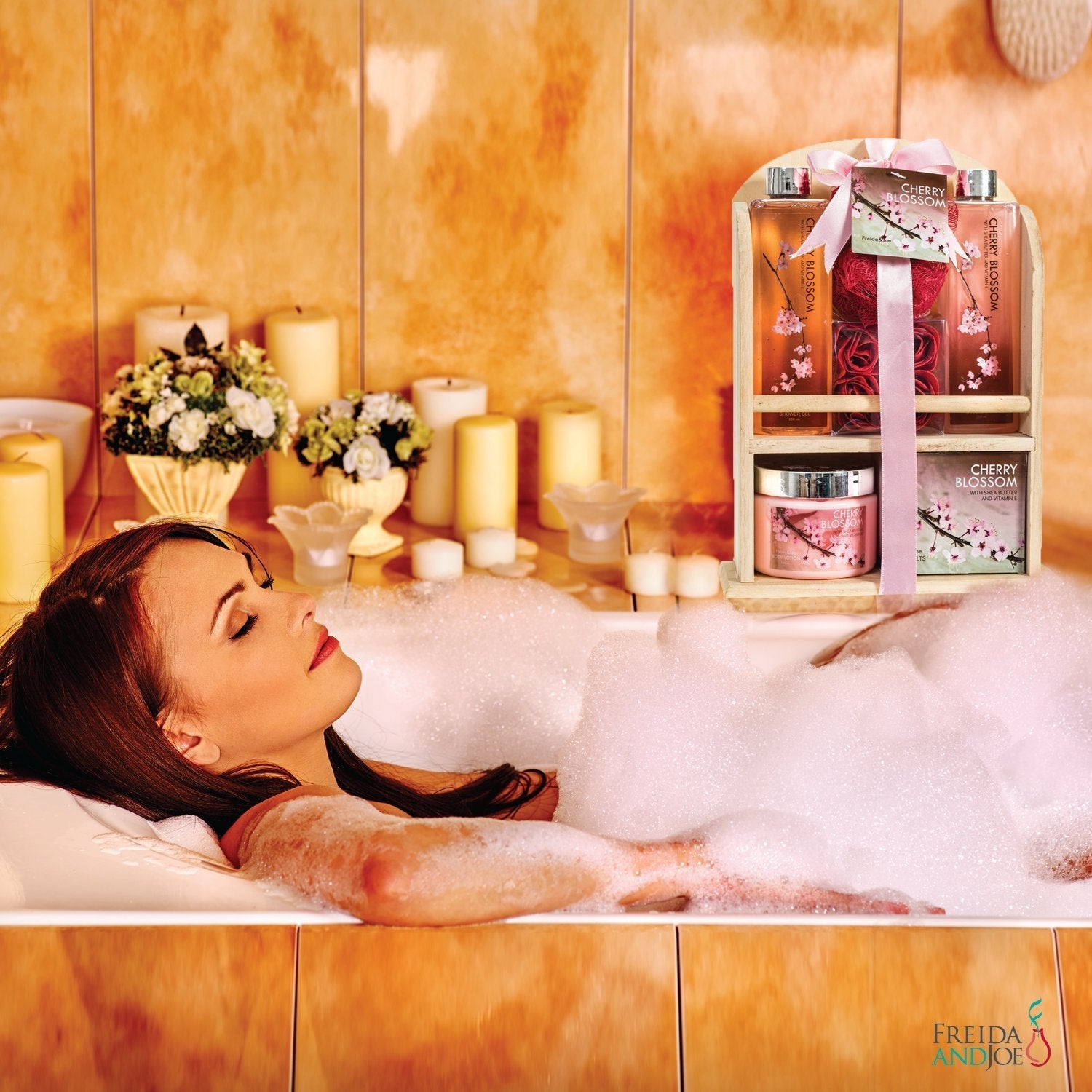 Deluxe Cherry Blossom Spa Basket by Freida and Joe – Home Spa Set