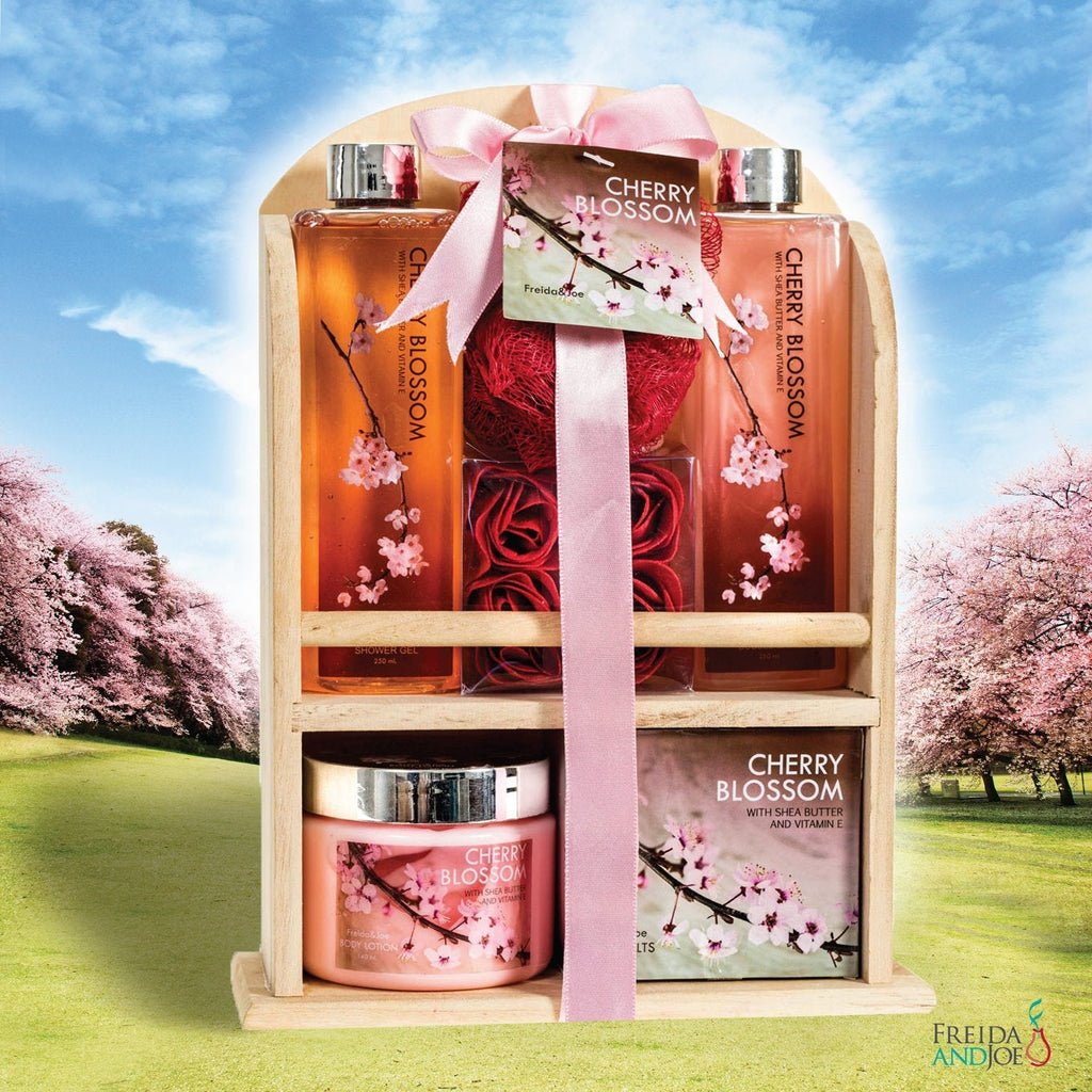 Deluxe Cherry Blossom Spa Basket by Freida and Joe – Home Spa Set