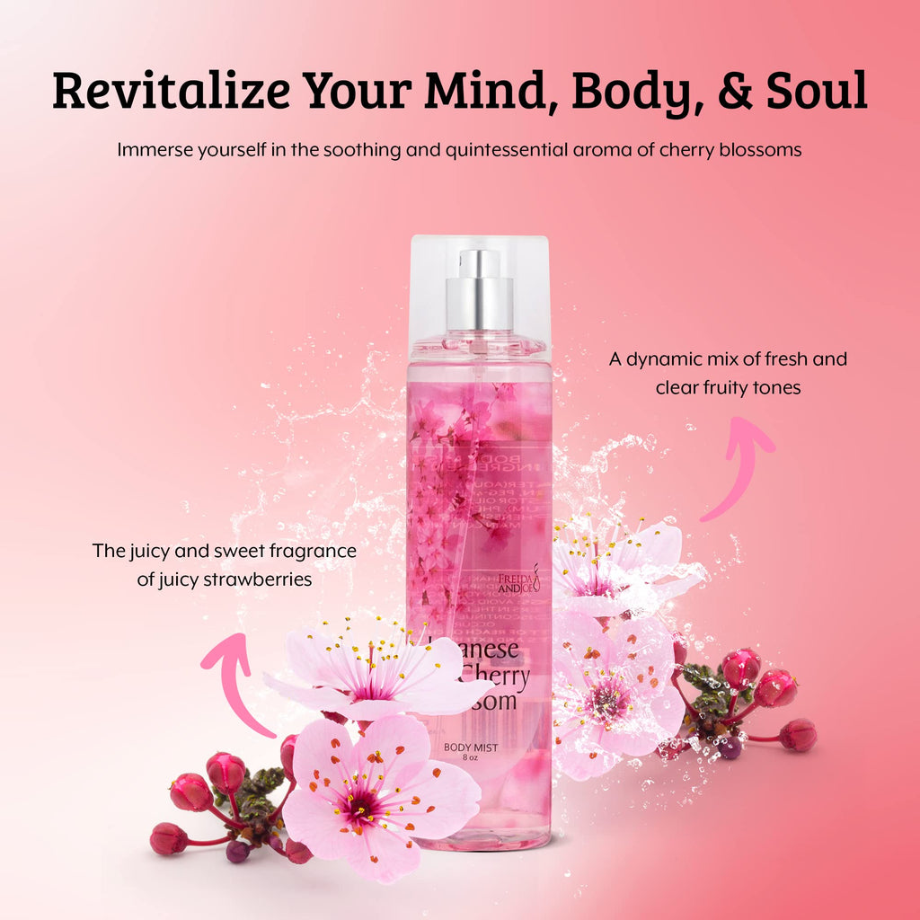 Freida & Joe Japanese Cherry Blossom Body Mist – 8 oz Valentines Gift for Her, Exquisite Floral Scent