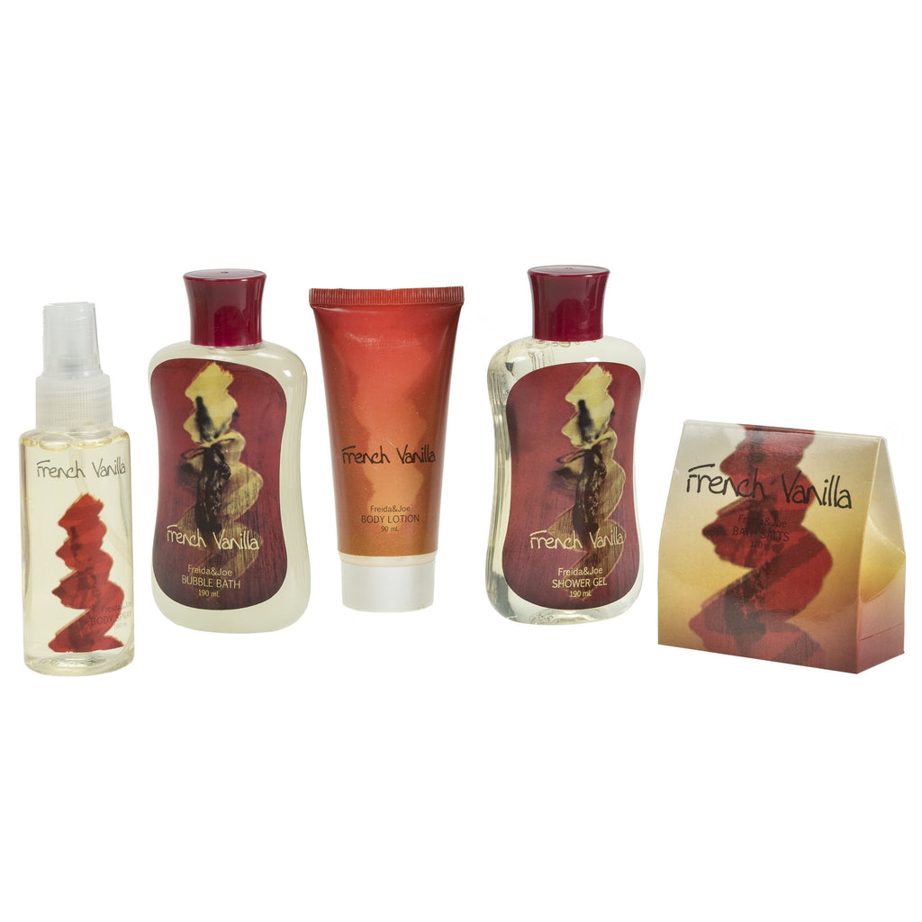 Freida and Joe French Vanilla Bath & Body Gift Curio – Elegant Spa Set with Shower Gel, Bubble Bath & More