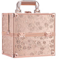 FRENESSA Rose Gold Floral Makeup Train Case – 4-Tier Portable Organizer with Lock