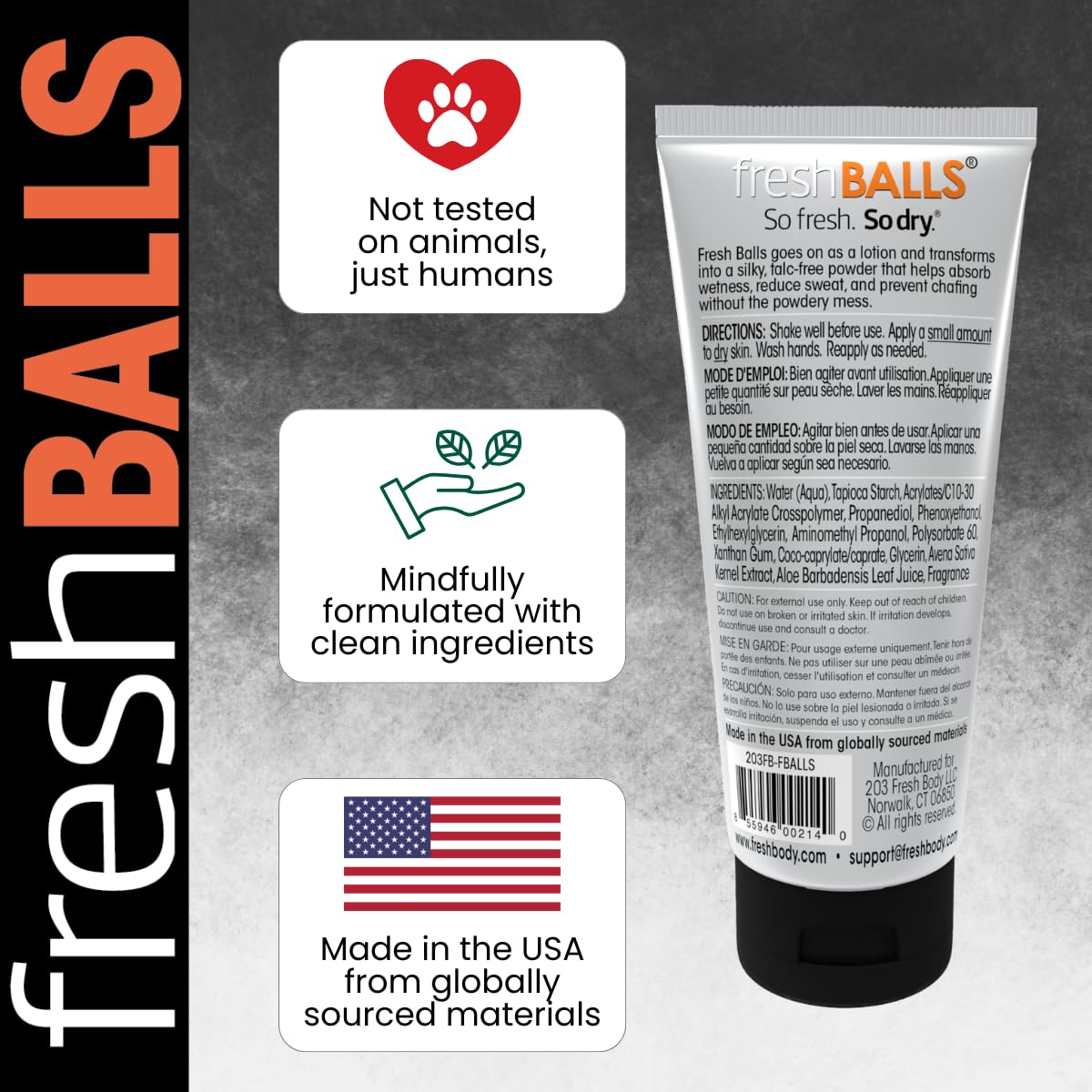 Fresh BALLS Cream – Men's Anti-Chafing Comfort Lotion | Fresh Body FB, 3.4 fl oz