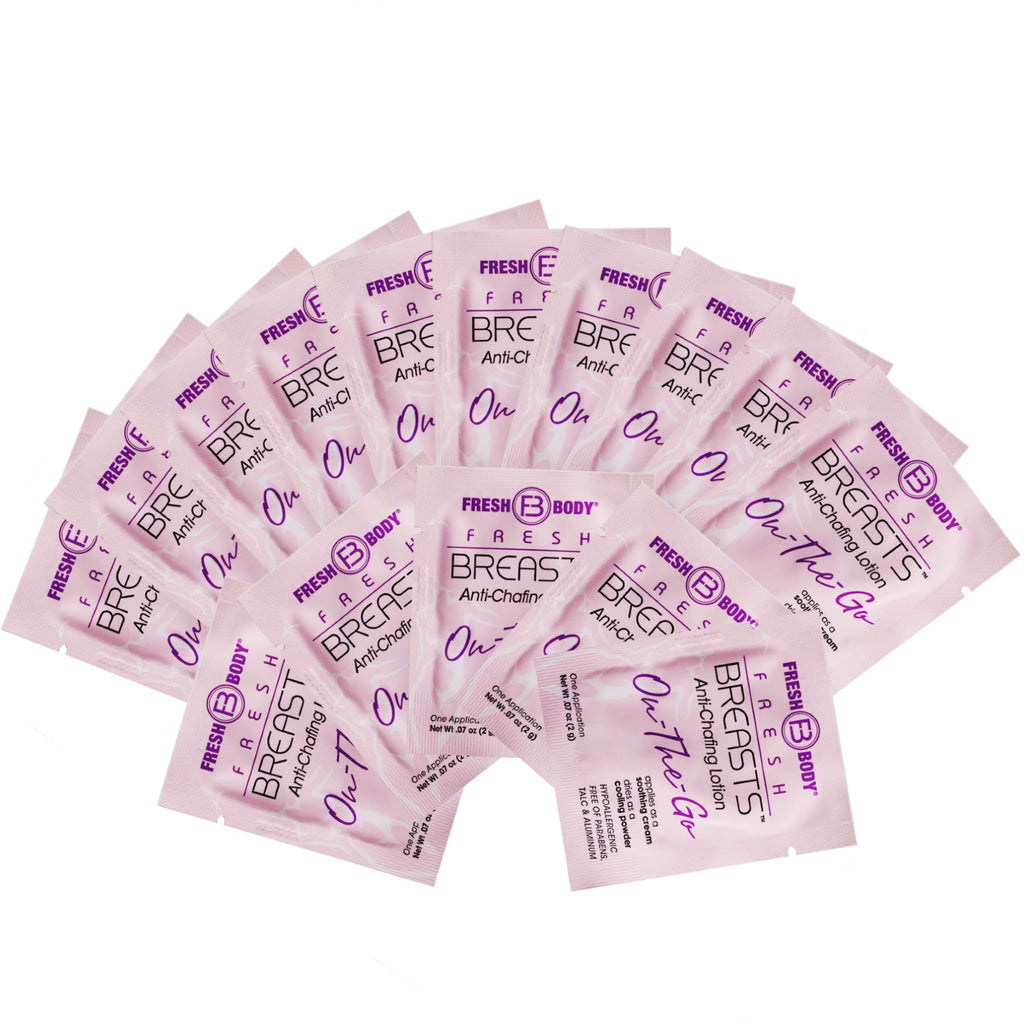 Fresh Body FB Breasts On-The-Go Anti-Chafing Lotion to Powder — Unscented, Talc-Free, 0.07 oz Travel Pack (30 Count)