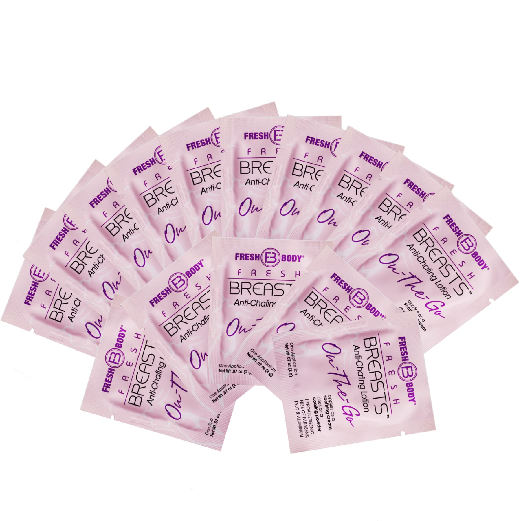 Fresh Body FB Breasts On-The-Go Anti-Chafing Lotion to Powder — Unscented, Talc-Free, 0.07 oz Travel Pack (30 Count)