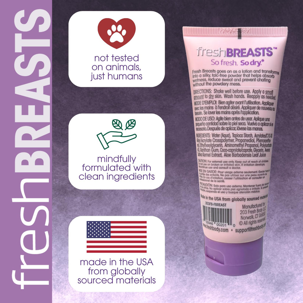 Fresh Body FB Breasts On-The-Go Anti-Chafing Lotion to Powder — Unscented, Talc-Free, 0.07 oz Travel Pack (30 Count)