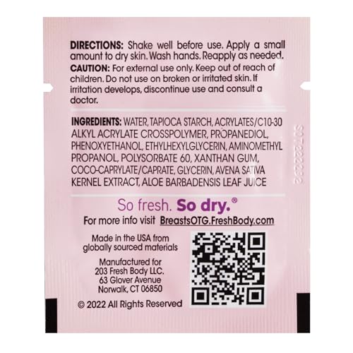 Fresh Body FB Breasts On-The-Go Anti-Chafing Lotion to Powder — Unscented, Talc-Free, 0.07 oz Travel Pack (30 Count)