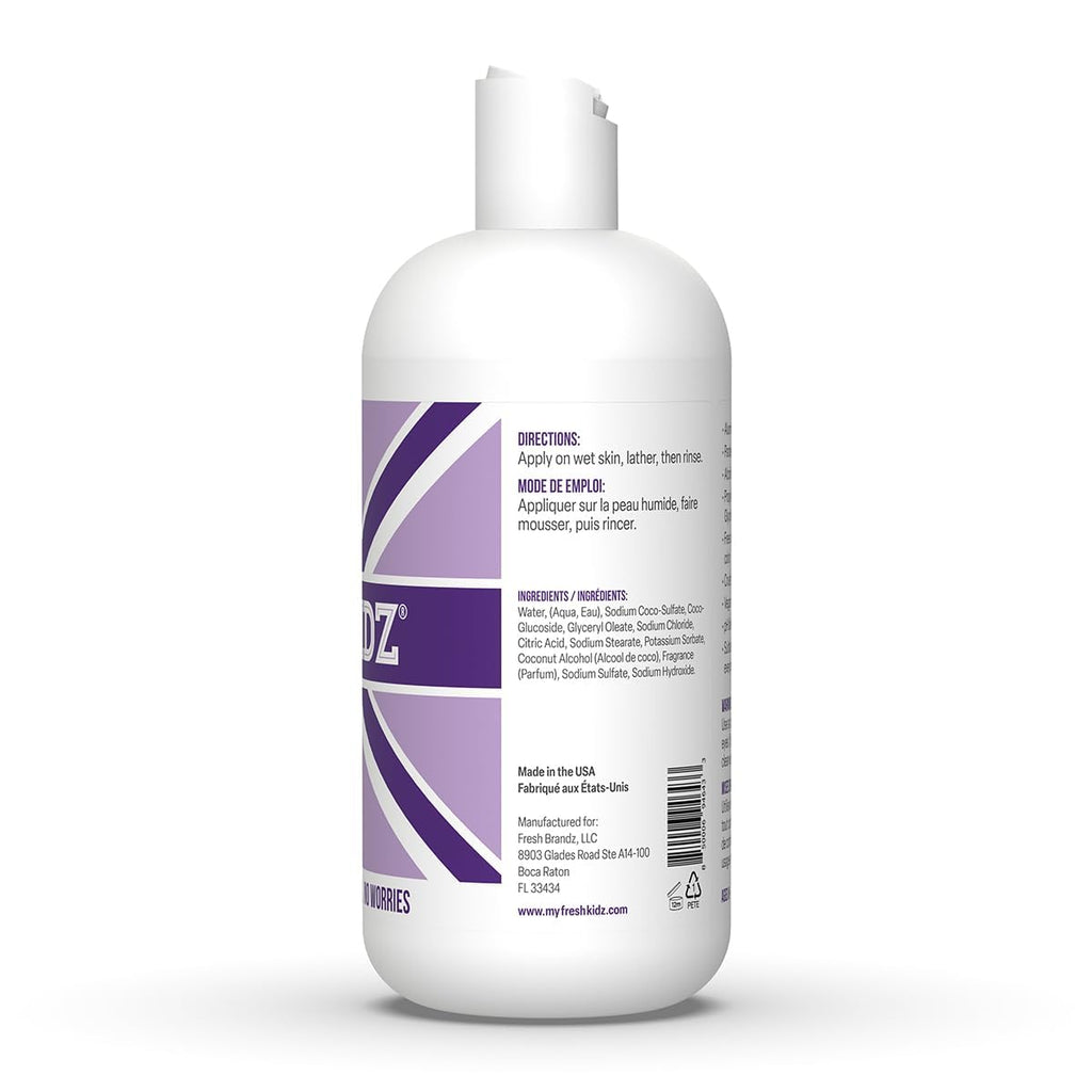 Fresh Kidz Body Wash 16.9 fl oz + 2 Roll-On Deodorants (1.86 fl oz) – Girls Purple Set for Kids & Teens