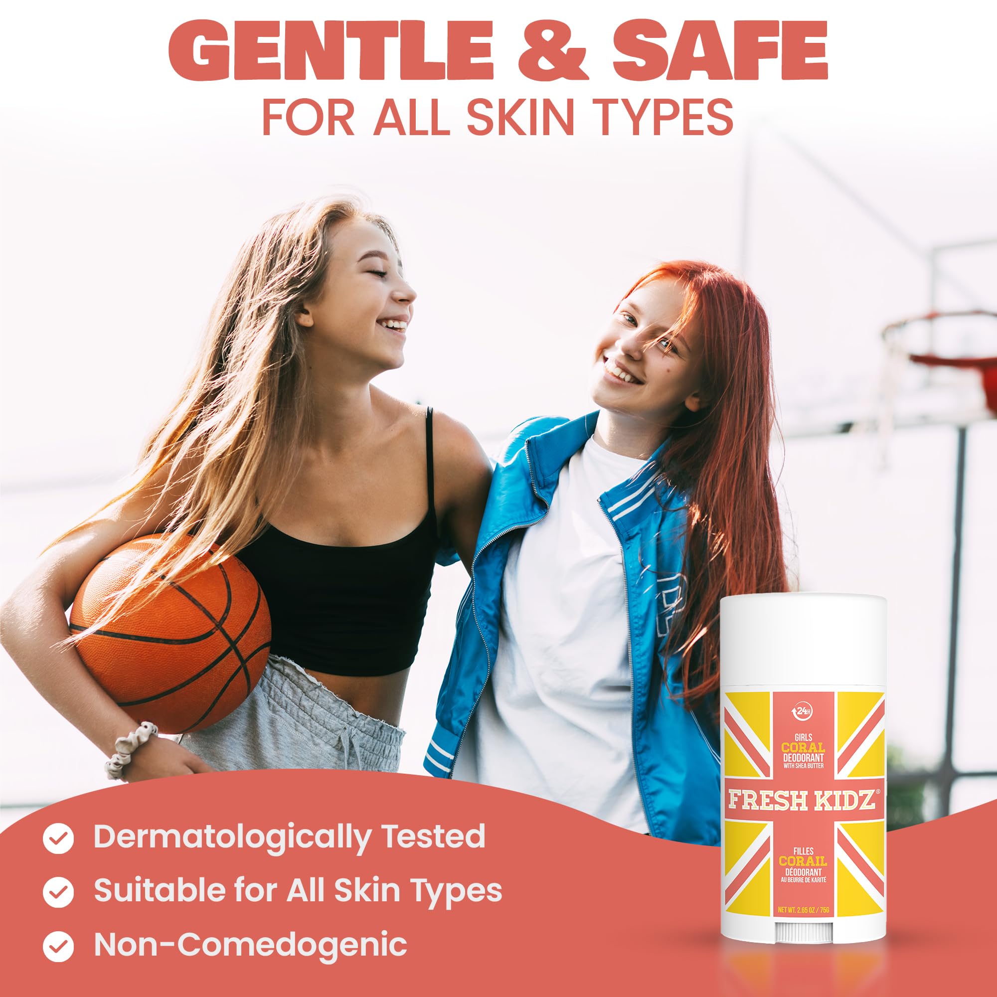 Fresh Kidz Coral Deodorant Stick – Aluminum- and Baking Soda-Free, 24-Hour Odor Protection for Kids & Teens