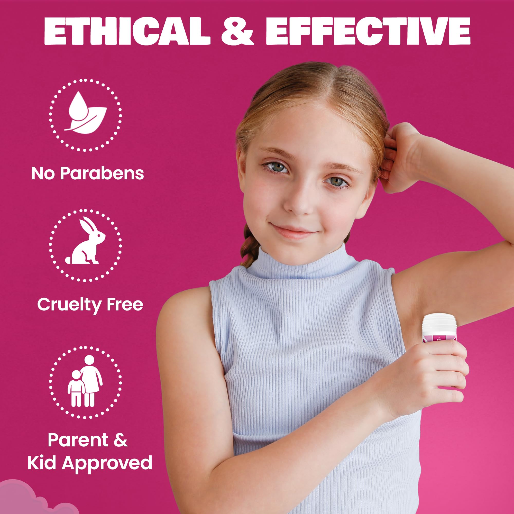 Fresh Kidz Pink Deodorant Stick – Aluminum- and Baking Soda-Free, 24-Hour Protection for Sensitive Skin