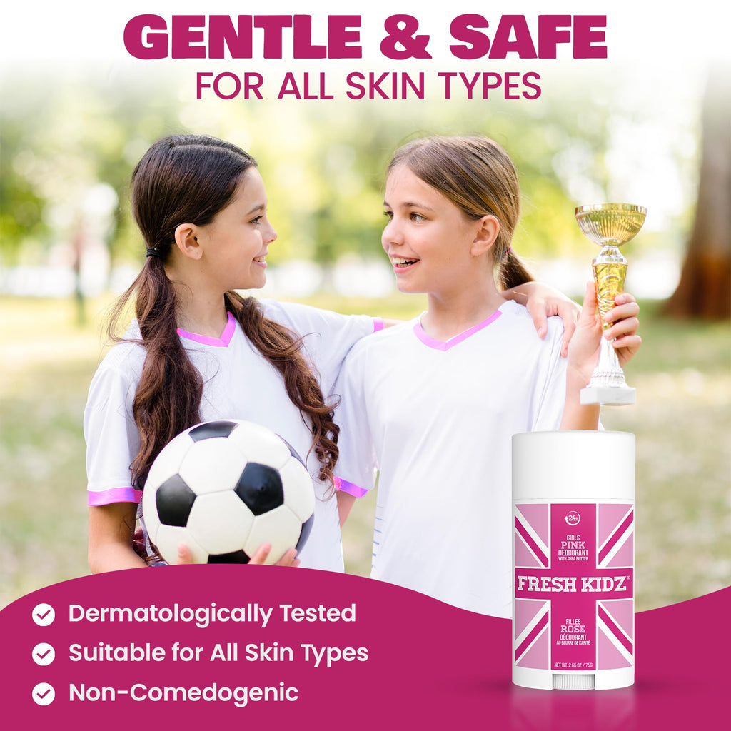 Fresh Kidz Pink Deodorant Stick – Aluminum- and Baking Soda-Free, 24-Hour Protection for Sensitive Skin