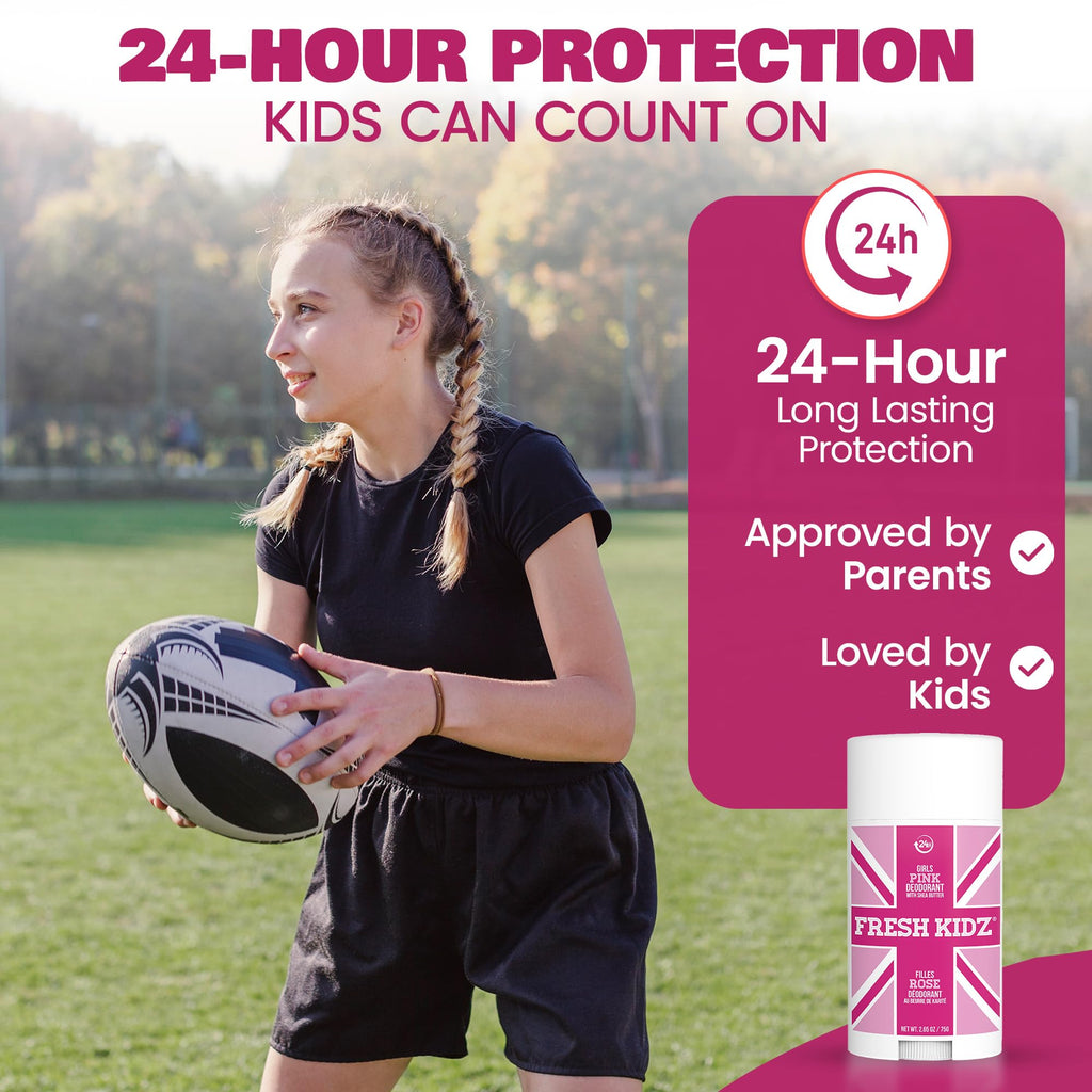 Fresh Kidz Pink Deodorant Stick – Aluminum- and Baking Soda-Free, 24-Hour Protection for Sensitive Skin