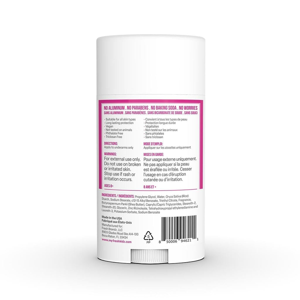Fresh Kidz Pink Deodorant Stick – Aluminum- and Baking Soda-Free, 24-Hour Protection for Sensitive Skin