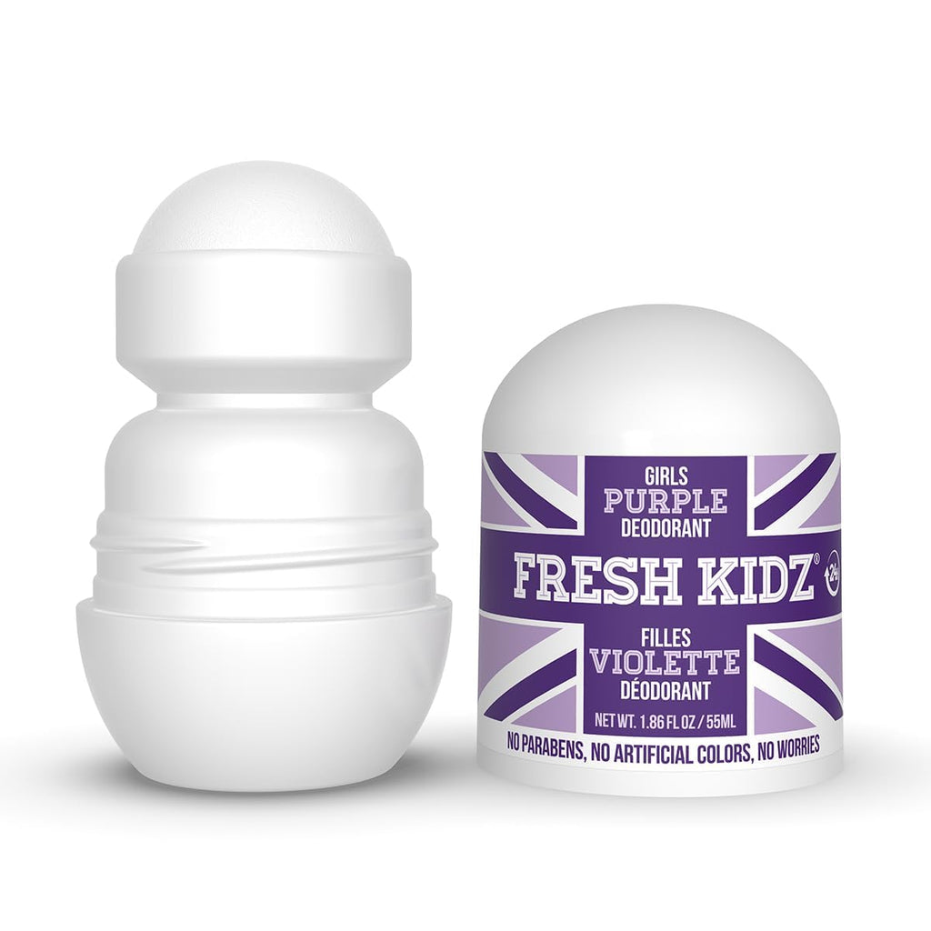 Fresh Kidz Body Wash 16.9 fl oz + 2 Roll-On Deodorants (1.86 fl oz) – Girls Purple Set for Kids & Teens