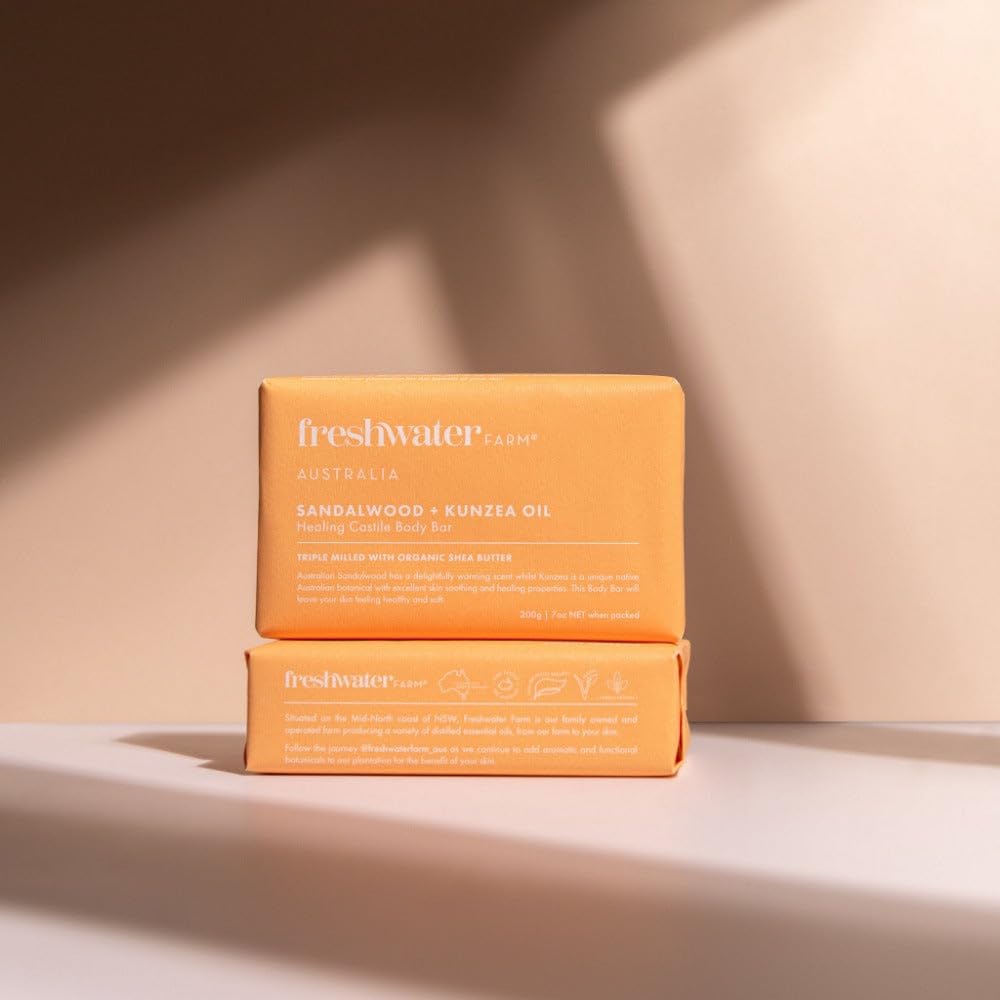 Freshwater Farm Australia Healing Sandalwood + Kunzea Oil Castile Soap Bar 7oz x 8 Pack