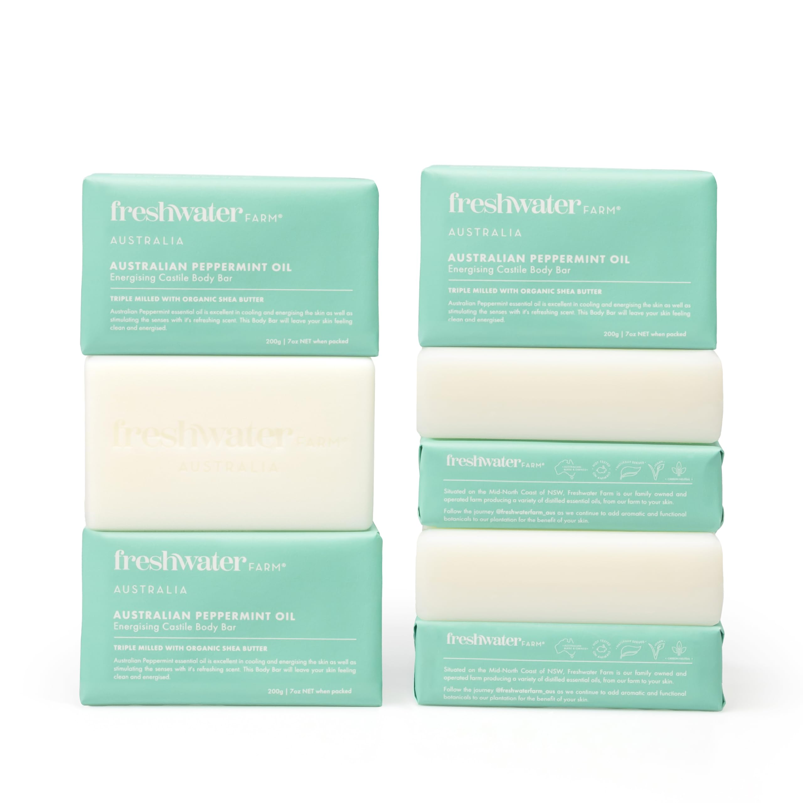Freshwater Farm Australia Energizing Castile Soap – Natural Bar Soap with Peppermint Oil – 7 oz 8-Pack
