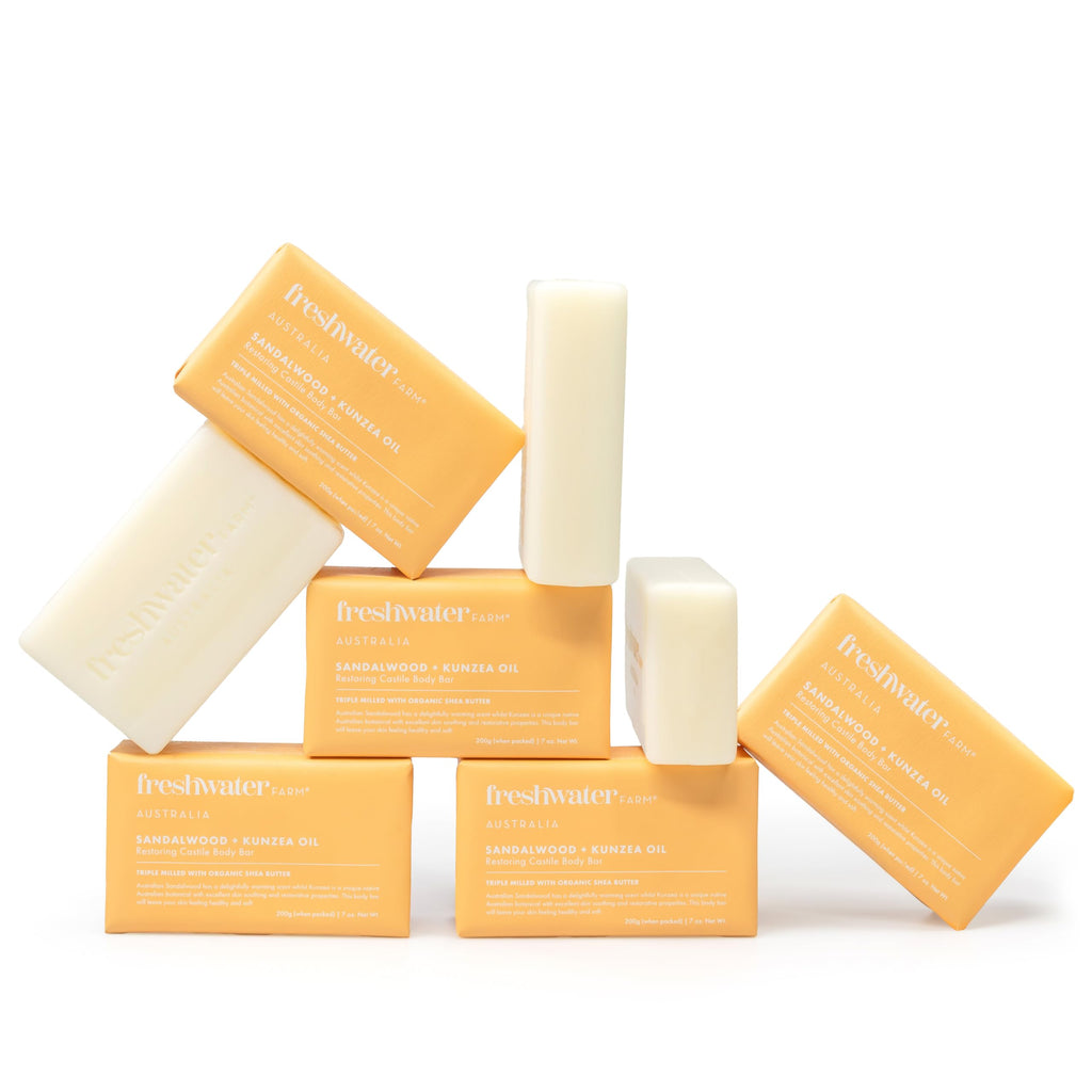 Freshwater Farm Australia Healing Sandalwood + Kunzea Oil Castile Soap Bar 7oz x 8 Pack