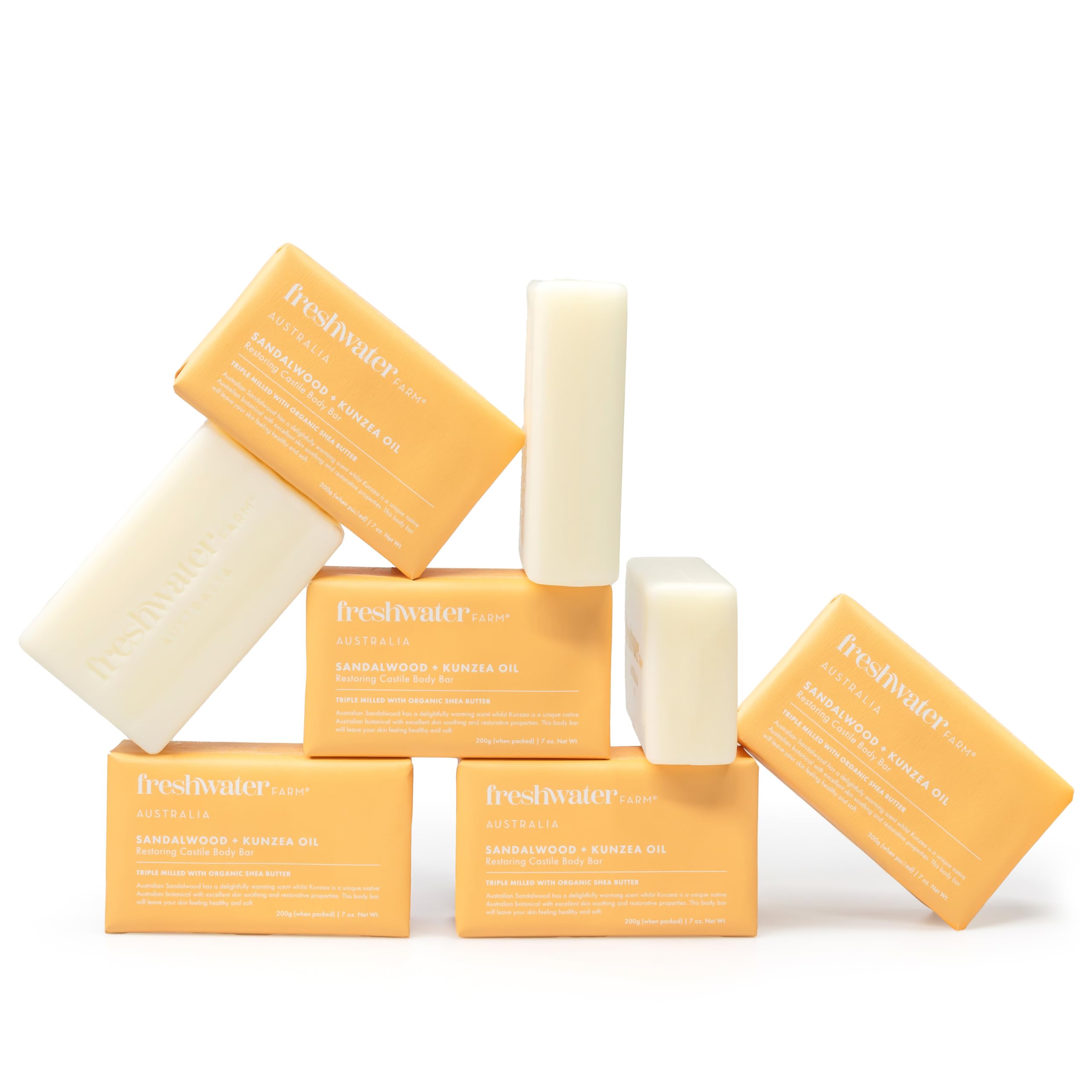 Freshwater Farm Australia Healing Sandalwood + Kunzea Oil Castile Soap Bar 7oz x 8 Pack