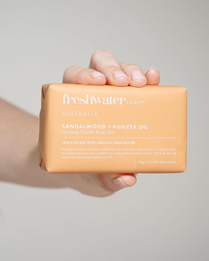 Freshwater Farm Australia Healing Sandalwood + Kunzea Oil Castile Soap Bar 7oz x 8 Pack